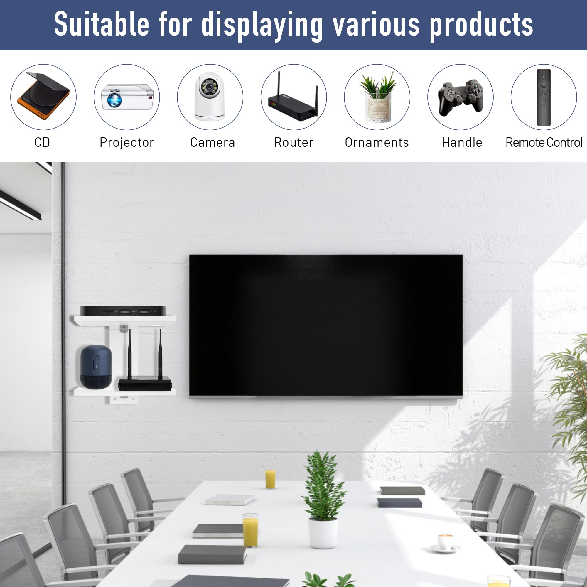 Floating TV Shelf for Projector, PS5, DVD - Wall Mounted Storage for Living Room