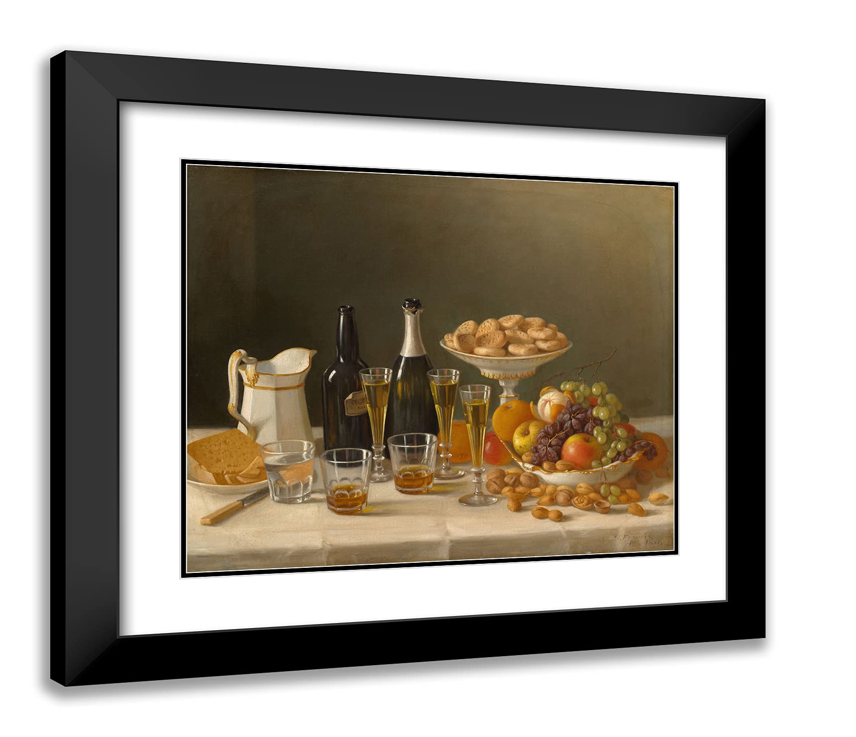 John F. Francis Wine, Cheese, and Fruit 22x20 Black Modern Framed Art Print - Double Matted Wall Decor for Dining Room, Kitchen & Home Office