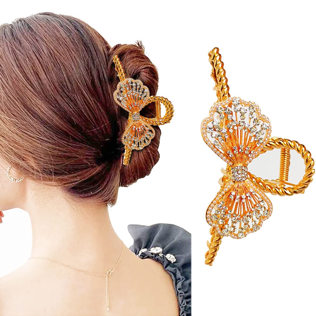 Korean Style Large Hair Claw Clip - Rhinestone Metal Hair Clutcher for Women & Girls | Thick Hair Accessories | Perfect for Updos, Ponytails & Everyday Hairstyles