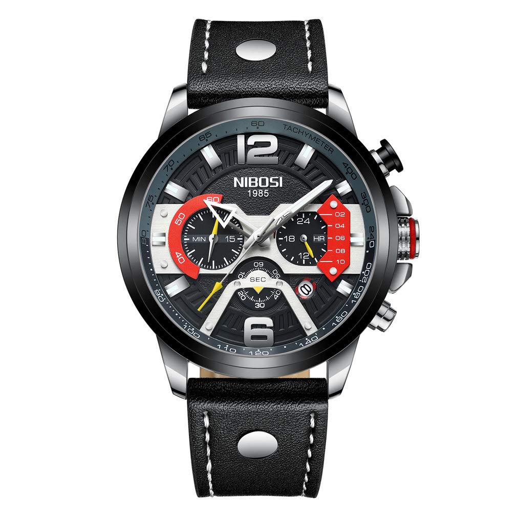 NIBOSI Men's Chronograph Watch - Waterproof Blue Leather Sports Watch for Men | Top Brand Luxury Timepiece | Perfect for Business, Casual Wear & Outdoor Activities