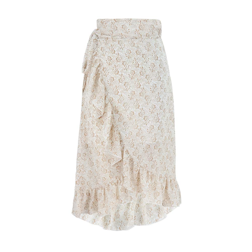 Women's Floral Chiffon Midi Skirt - High Waist Side Wrap Bohemian Asymmetric Long Skirt for Summer Beach Vacation & Casual Outings