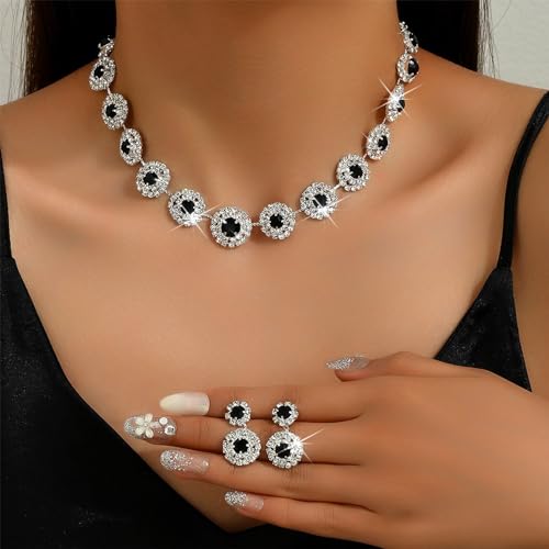 H: black necklace earrings set