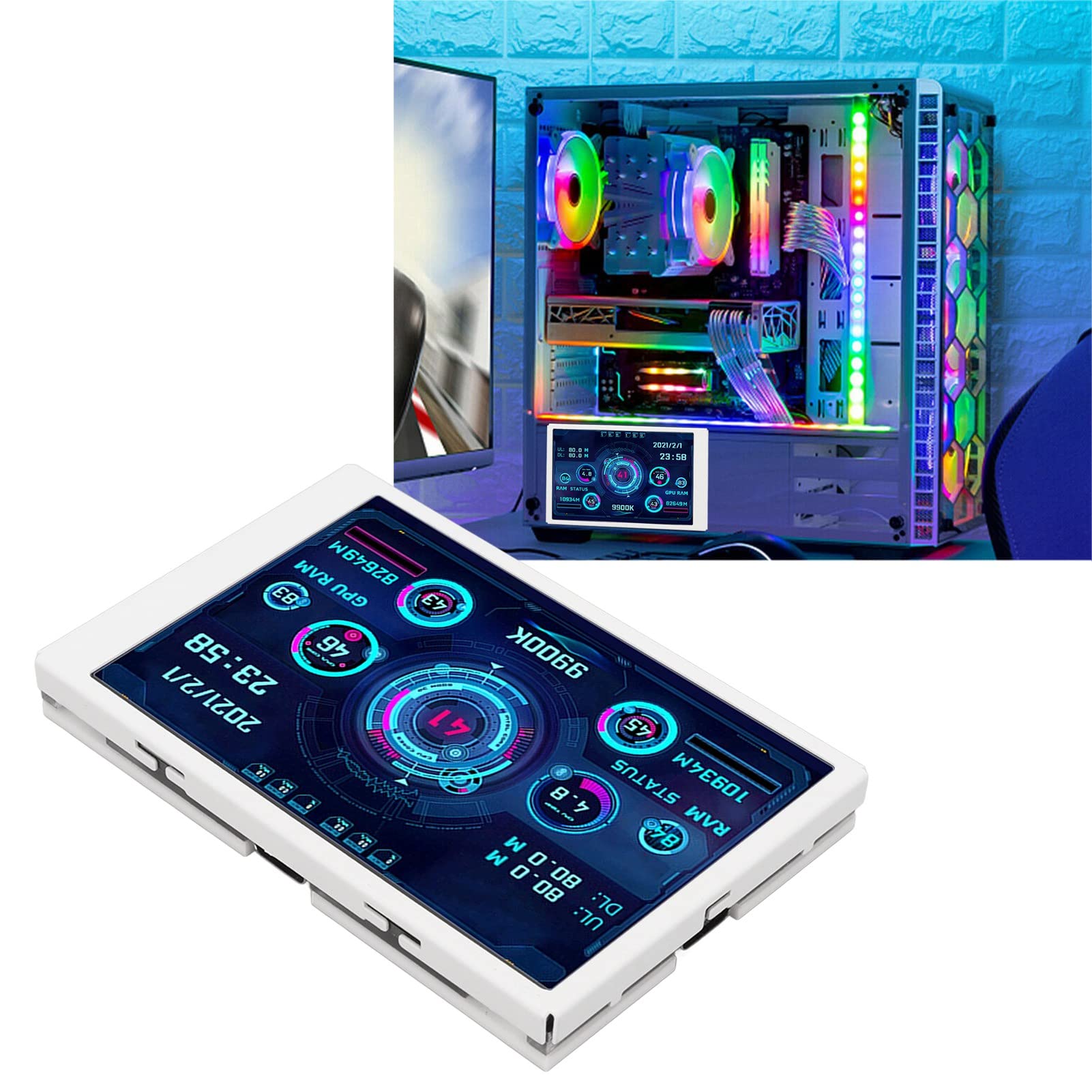 ASHATA 3.5 Inch PC Temperature Monitor - IPS USB Secondary Display for Computer Case, Real-Time CPU/GPU Temp & Performance Data Screen (White) - Perfect for Gaming Rigs, Workstations & Home Office Computers