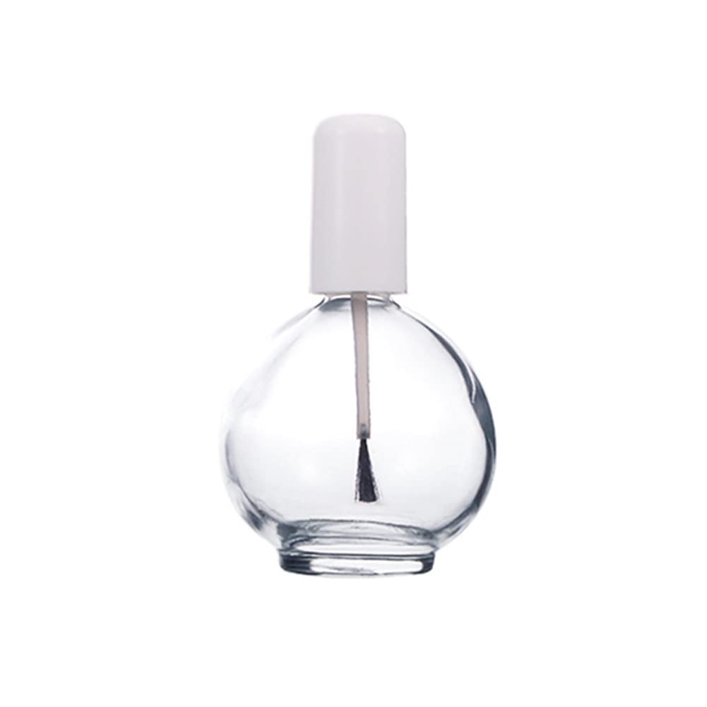 1 Piece Large Capacity 75ml (2.5oz) Empty Nail Polish Bottles with Brush - Spherical Clear Glass Refillable Containers for DIY Nail Art - Perfect for Salon, Home Manicure & Nail Polish Storage (White Lid)