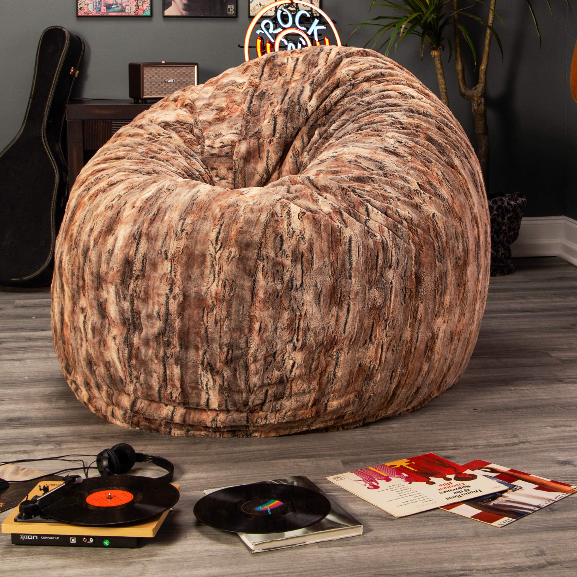 Jaxx 6 Foot Cocoon - Large Bean Bag Chair for Adults, Premium Luxe Faux Fur - Red Fox | Ultra Soft Giant Lounger for Living Room, Bedroom & Game Room | Perfect for Relaxing, Reading & Gaming