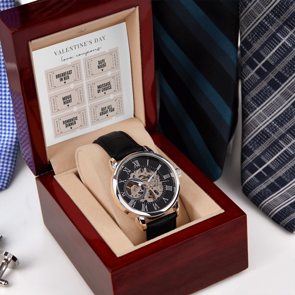 Valentine's Day Gifts for Husband - Elegant Openwork Men's Watch | Perfect Anniversary, Birthday & Romantic Occasion Present