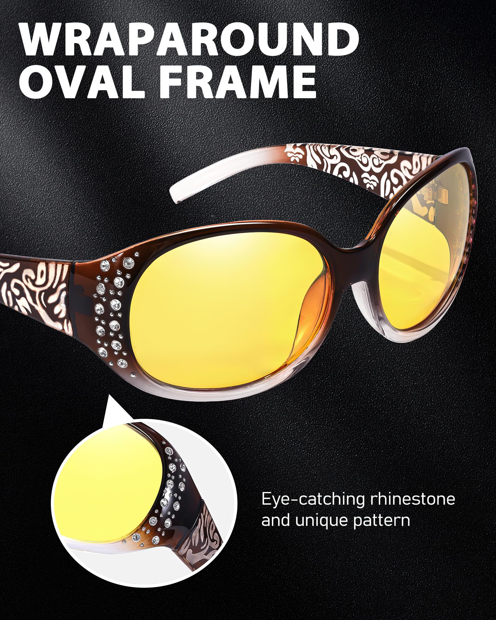 Women's Polarized Night Driving Glasses - Anti Glare Yellow Lenses for Safe Night Vision