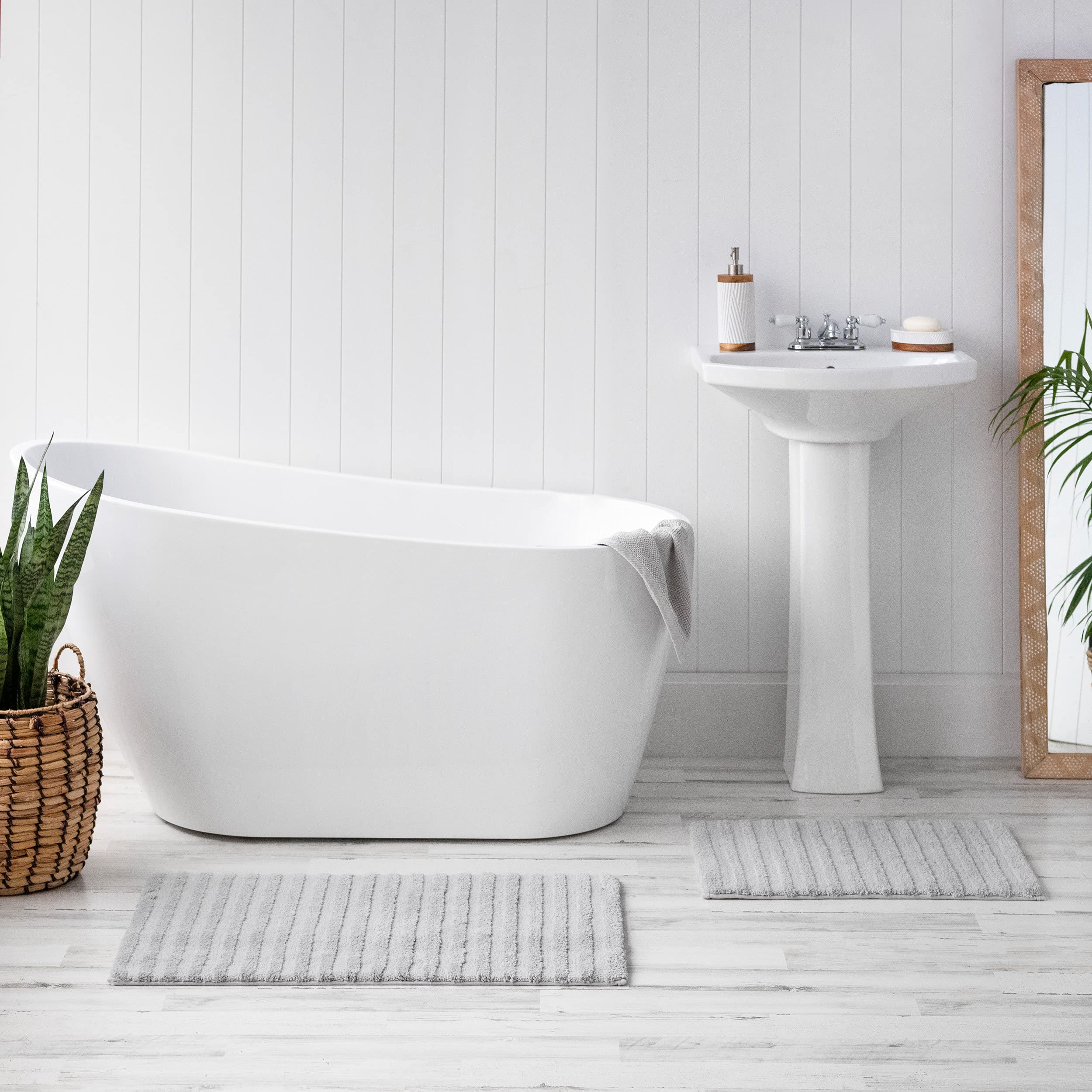 Welhome 100% Microfiber Bath Mat Rug - Ultra Soft & Absorbent Quick Dry Bathroom Mat, Non-Slip Textured Stripe Design (17