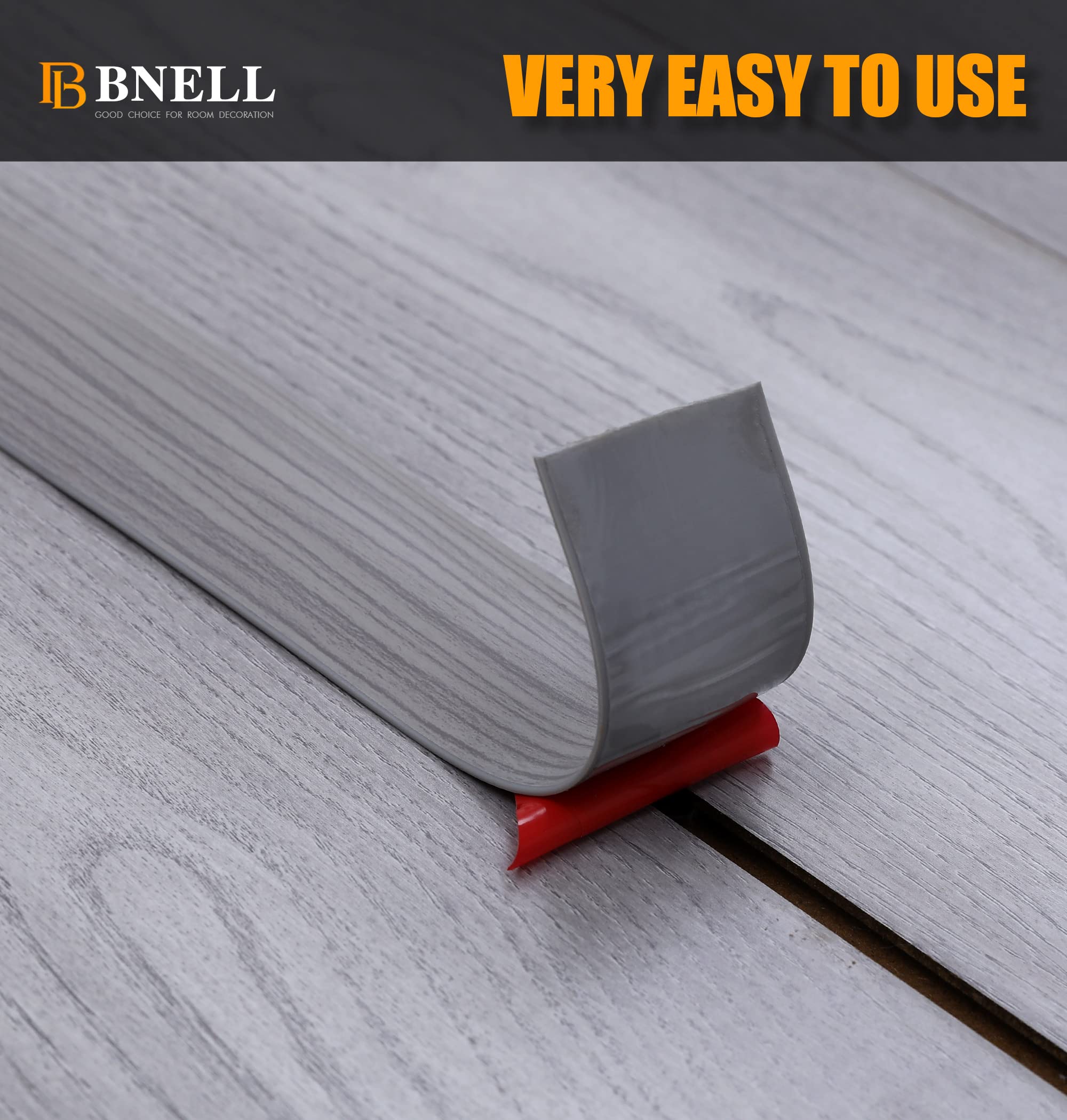 Bnell 3.28FT Self-Adhesive Floor Transition Strip - 2in Ash Wood Grain Vinyl/Laminate Floor Cover for Joining Gaps | Perfect for Home Renovation & DIY Flooring Projects