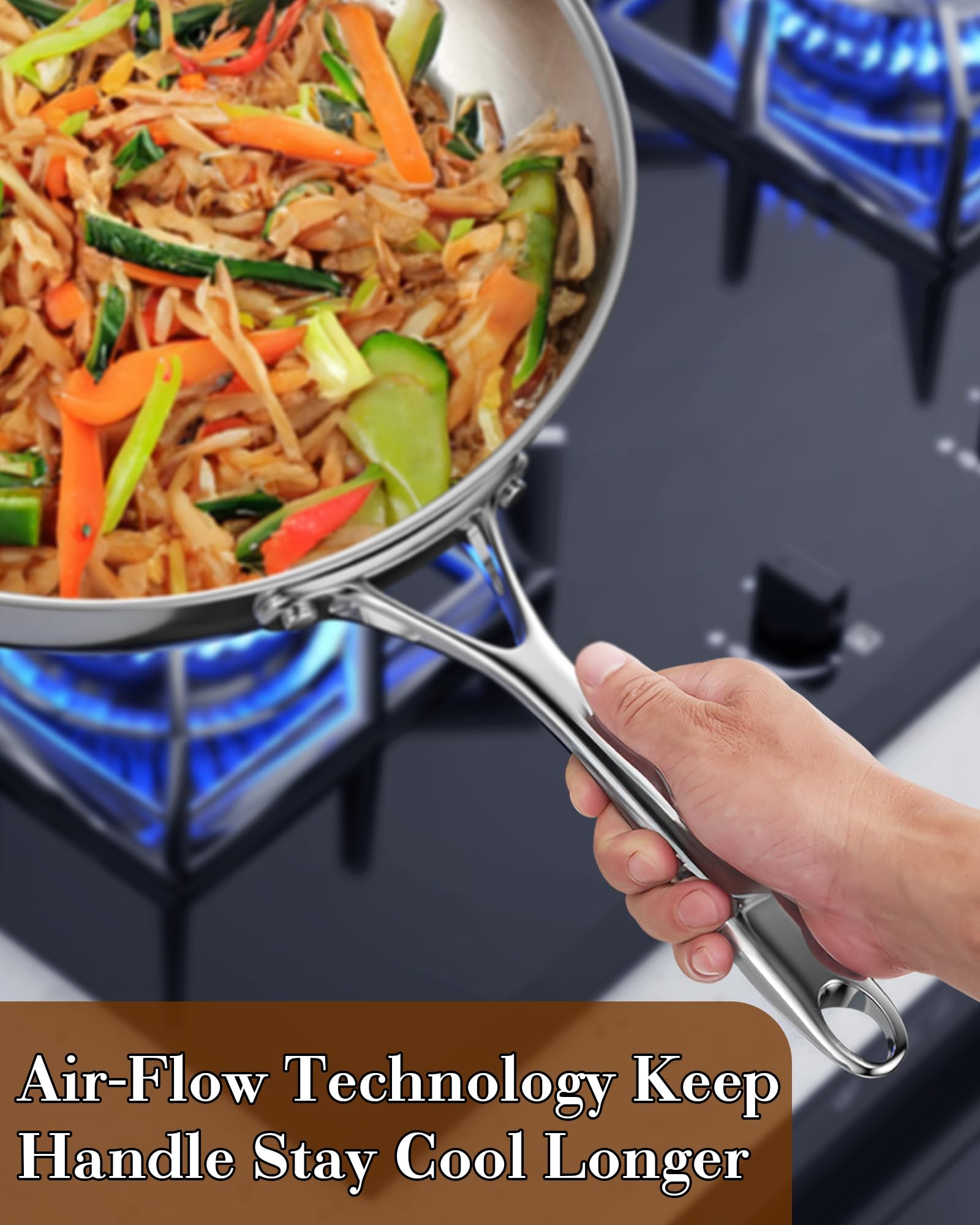 Premium 12-Inch Stainless Steel Frying Pan - Multi-Ply Clad Wok Skillet with Glass Lid & Stay-Cool Handle - Oven & Dishwasher Safe (500°F) - Ideal for Stir-Frying, Sautéing & Professional Cooking - Perfect for Home Chefs & Restaurant Use