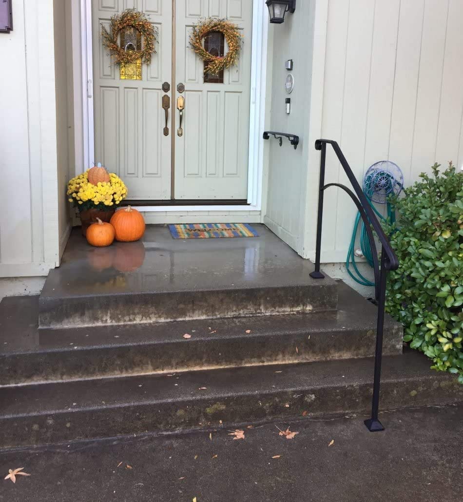 Iron X Handrail Arch #3 for Concrete Steps - Heavy Duty Outdoor Stair Railing - Perfect for Porch, Deck, and Garden Safety