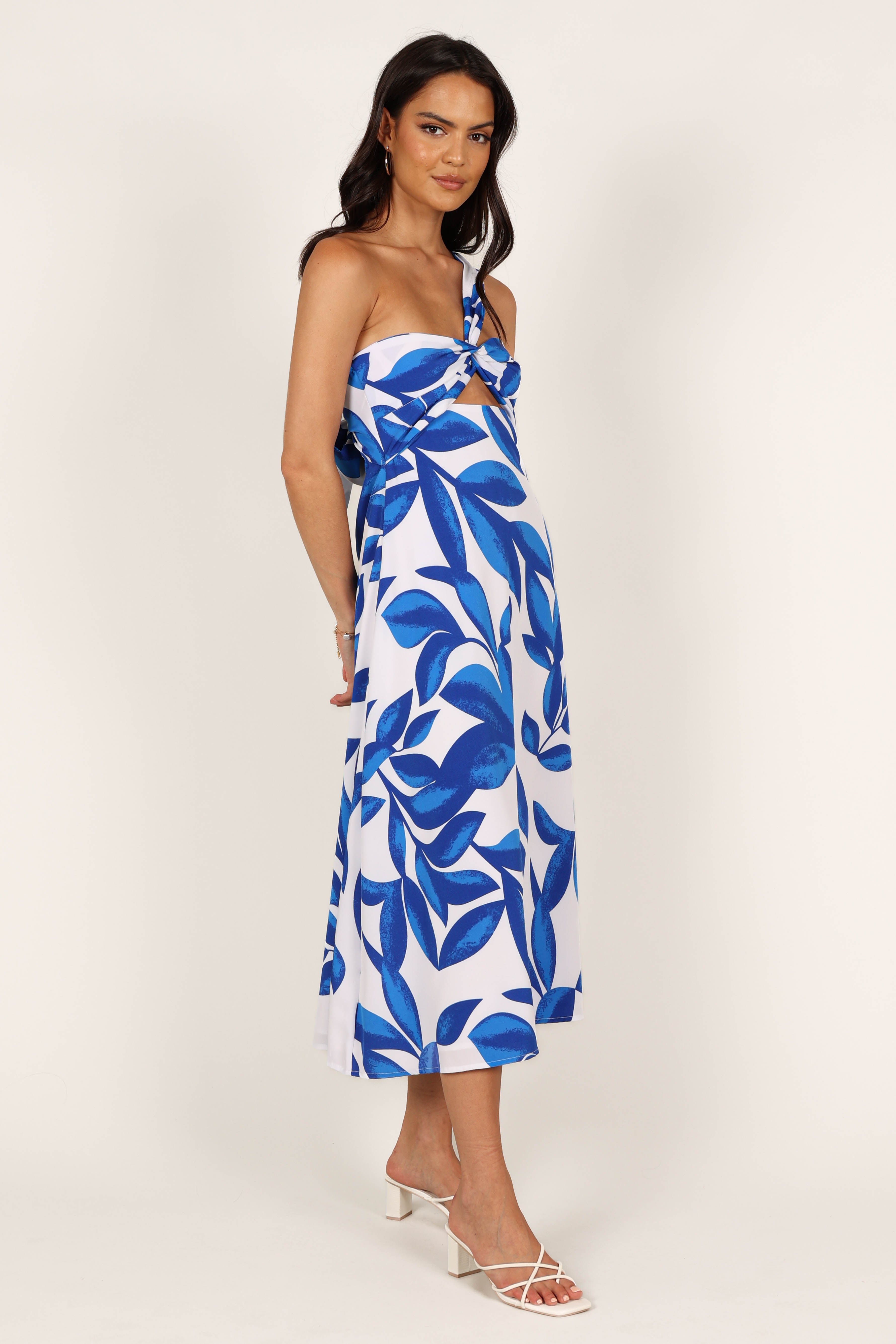 Freddie Midi Dress for Women - Floral Print White and Blue Summer Dress | Perfect for Beach Vacations, Brunch Dates & Casual Outings