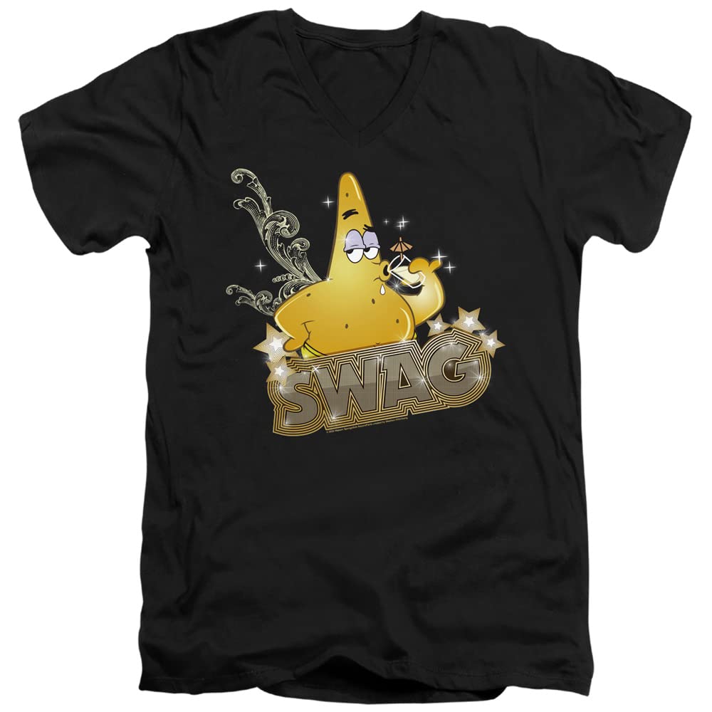 LOGOVISION Spongebob Patrick Has Swag Unisex V-Neck T-Shirt for Men & Women - Casual Graphic Tee for Cartoon Fans, Beach Outings & Funny Gift Ideas