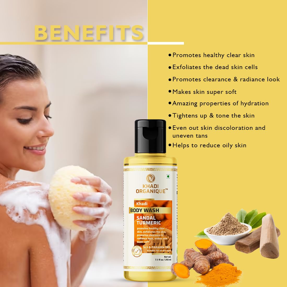 Khadi Organique Sandal Turmeric Body Wash & Peach Avocado Moisturizer Combo for Healthy Skin - Natural Ayurvedic Skincare Set for Dry & Sensitive Skin, Perfect for Daily Shower & Post-Bath Hydration