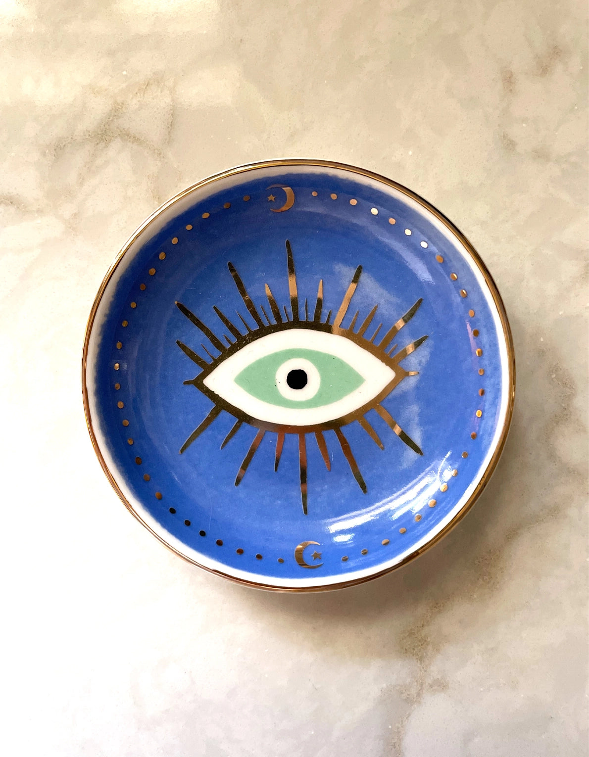Hand Painted Evil Eye Trinket Dish - Ceramic Catchall Tray with Gold Accents for Jewelry, Keys & Coins | Boho Home Decor & Gift Idea