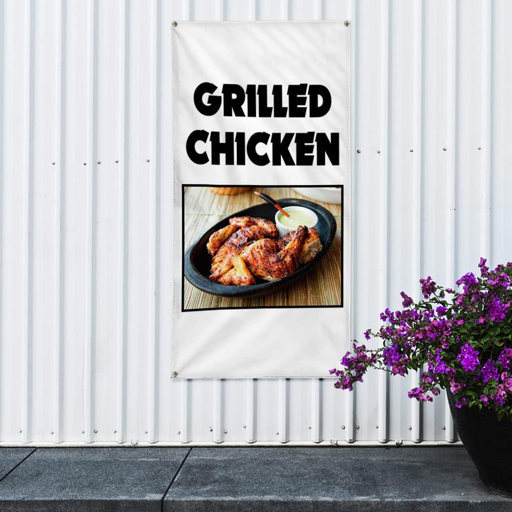 Premium Vertical Vinyl Banner - 144x60 Inches Weatherproof Outdoor Sign with 10 Grommets for Restaurants, Cafes & Food Fairs - Perfect for Grilled Chicken Promotions, Market Events & Industrial Yard Advertising