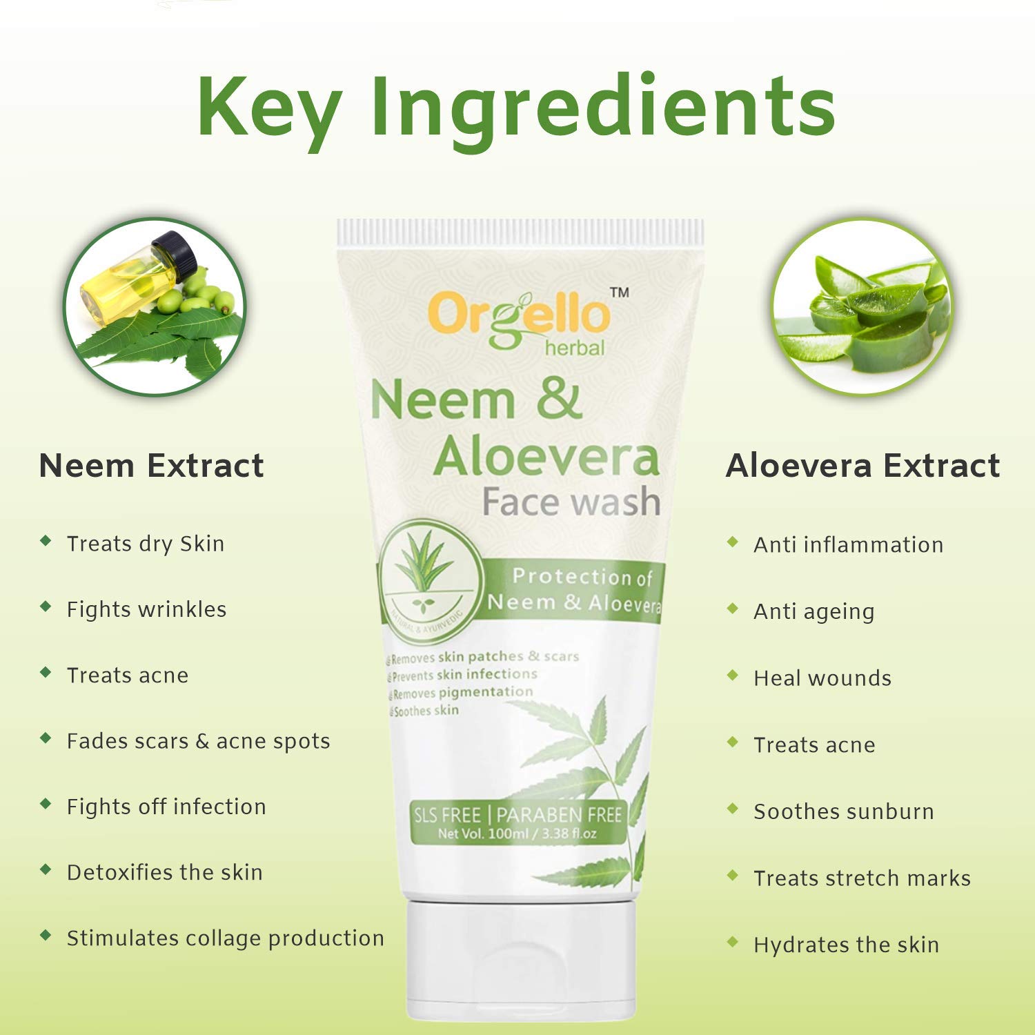 Organic Neem Face Wash 100ml + Vitamin C Body Lotion 300ml + Strawberry Face Scrub 60ml | 3-Piece Skincare Set for Acne, Brightening & Exfoliation | Daily Facial Cleansing & Body Care Routine