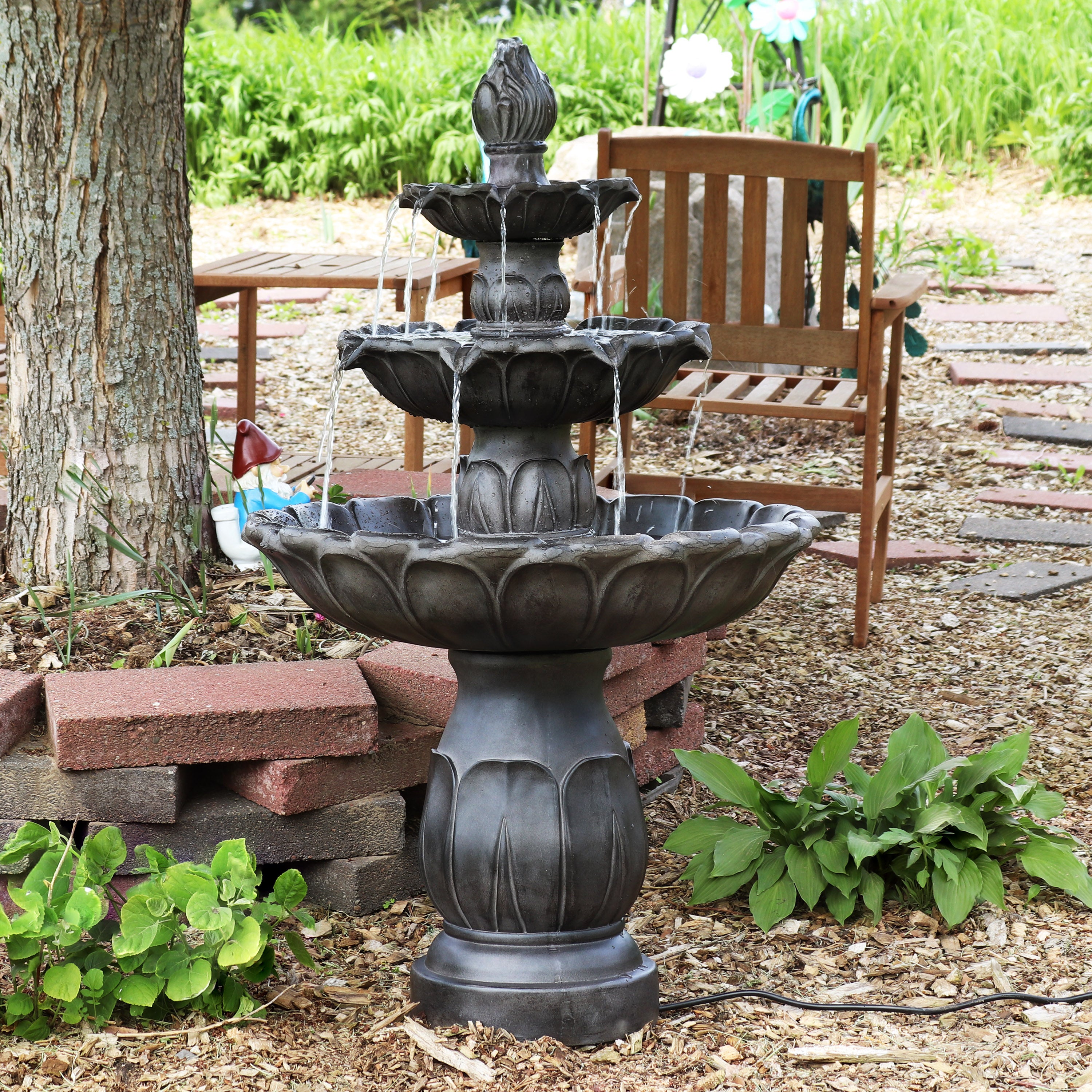 Sunnydaze Classic Tulip 3-Tier Outdoor Water Fountain for Garden, Patio, and Backyard Decor - Relaxing Water Feature with Soothing Sounds