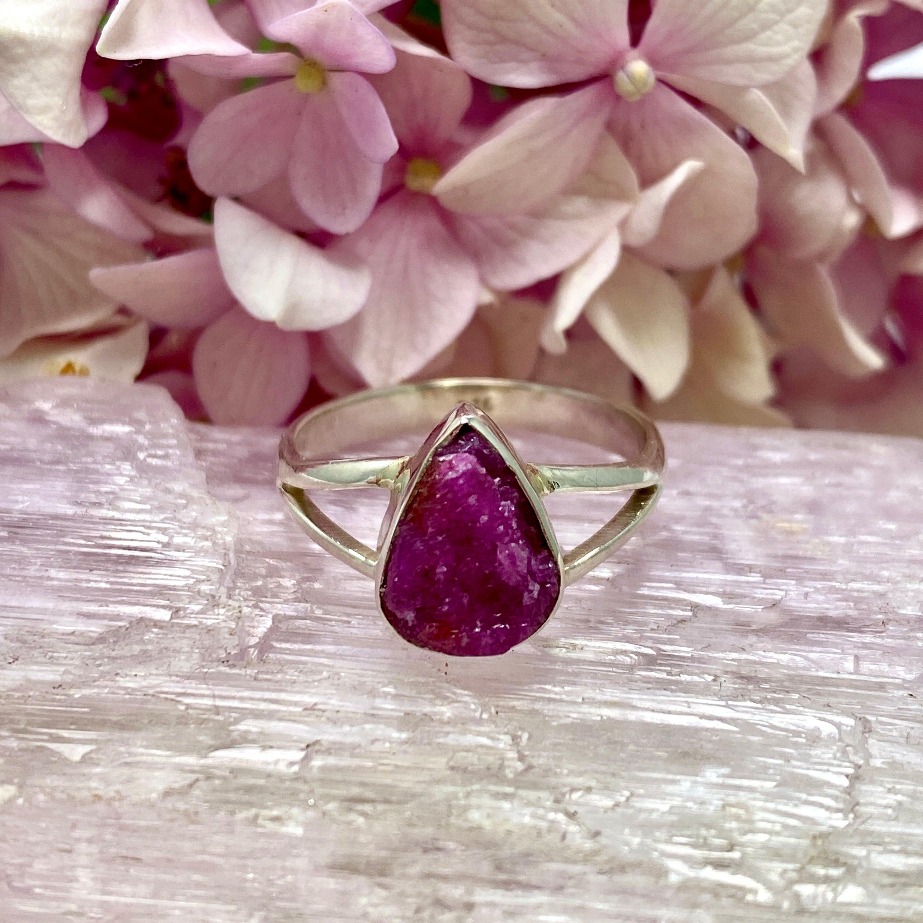 Natural Raw Ruby Teardrop Ring - 925 Sterling Silver Handmade Jewelry R3935 for Women, Gift for Her, Valentine's Day, Anniversary, Birthday, Party Wear, Boho Chic Style