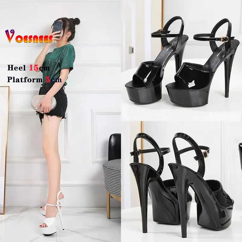 15CM Stiletto Waterproof Platform Sandals for Women - Sexy High Heel Stripper Shoes, Wedding Party Heels, Size 43 - Perfect for Nightclubs, Performances and Special Occasions