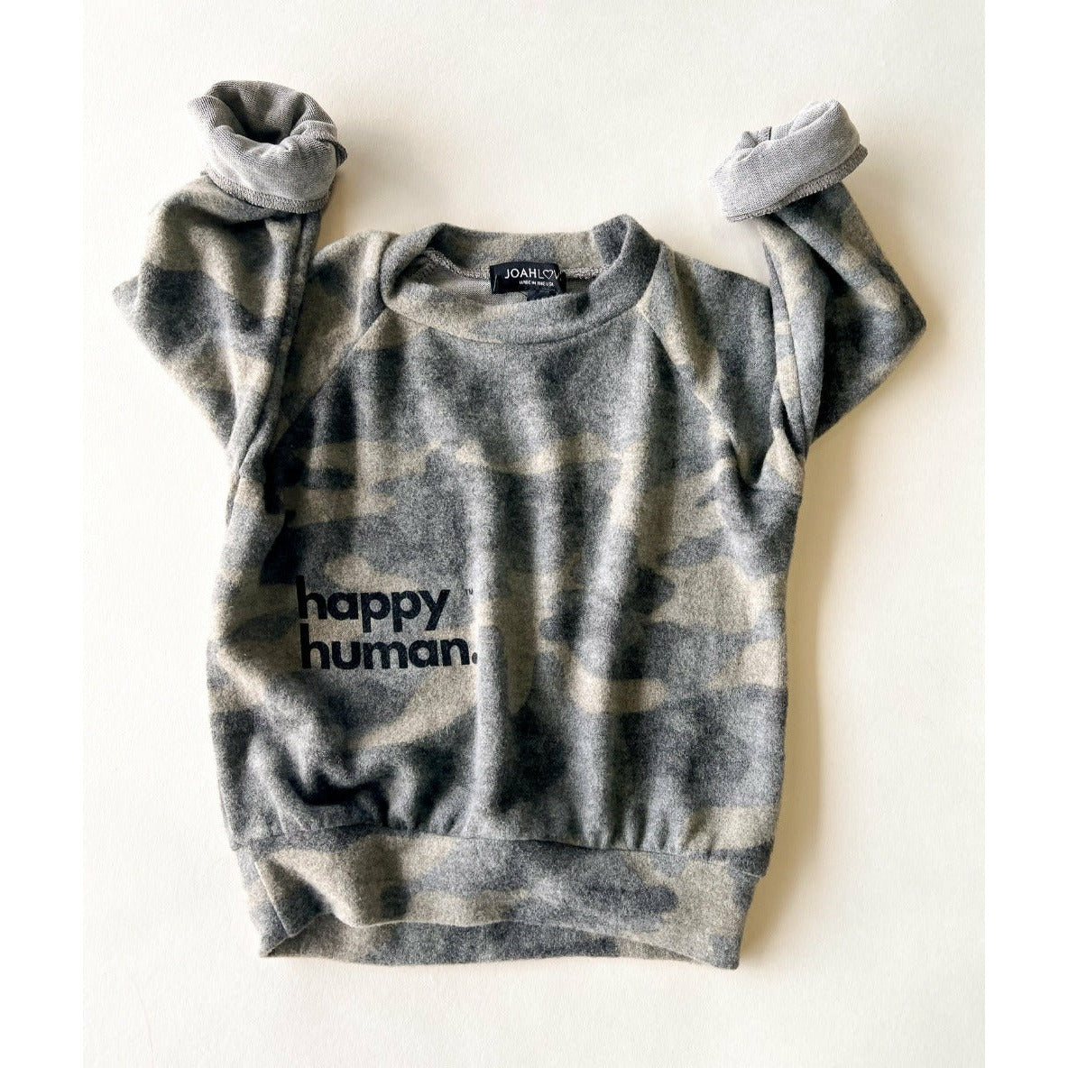 Alfie Happy Human Kids Top | Soft Brushed Camo Fleece Pullover for Boys & Girls | Cozy Winter Playwear & Outdoor Adventures