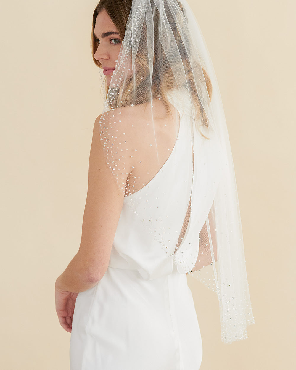 Amara Pearl & Crystal Wedding Veil - Elegant Bridal Accessory for Ceremony, Photos & Reception | Handmade Beaded Cathedral Length Veil