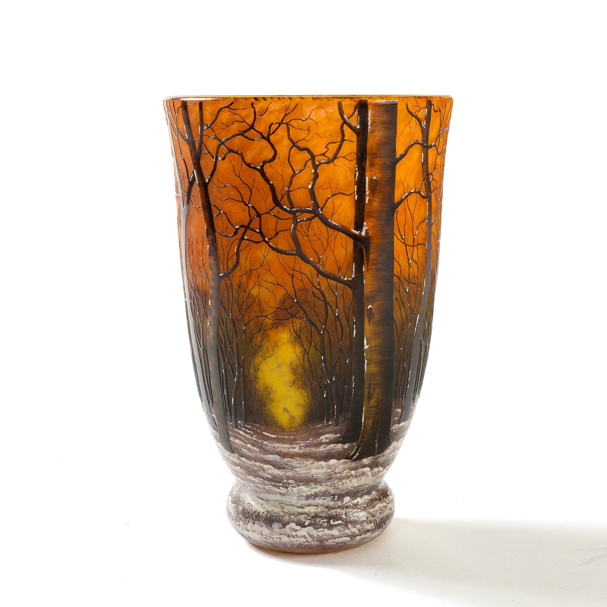 Daum Nancy Winter Landscape Cameo Glass Vase - Elegant Handcrafted Art Glass Vase for Home Decor, Wedding Centerpiece & Luxury Gift