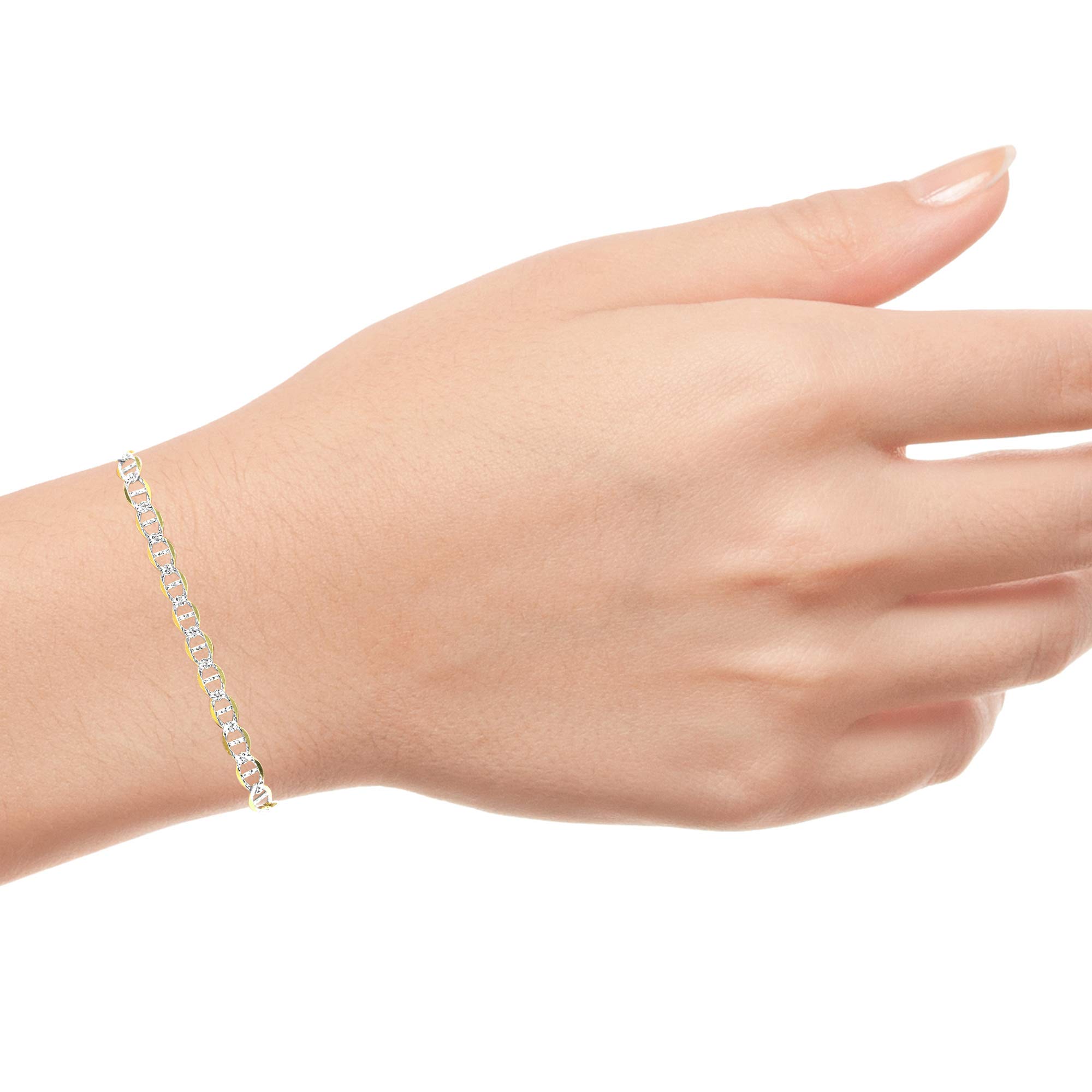 10K Real Yellow Gold Solid Mariner Anchor Chain Bracelet with Pave Diamond Cut - 4mm Width (7