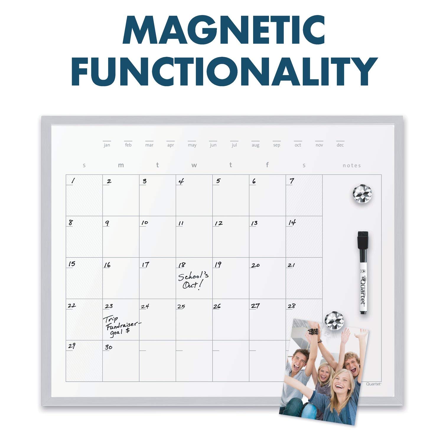 Quartet 16x20 Inch Magnetic Dry Erase Calendar Whiteboard with Aluminum Frame - Perfect for Office Planning, Classroom Schedules & Home Organization (63537)