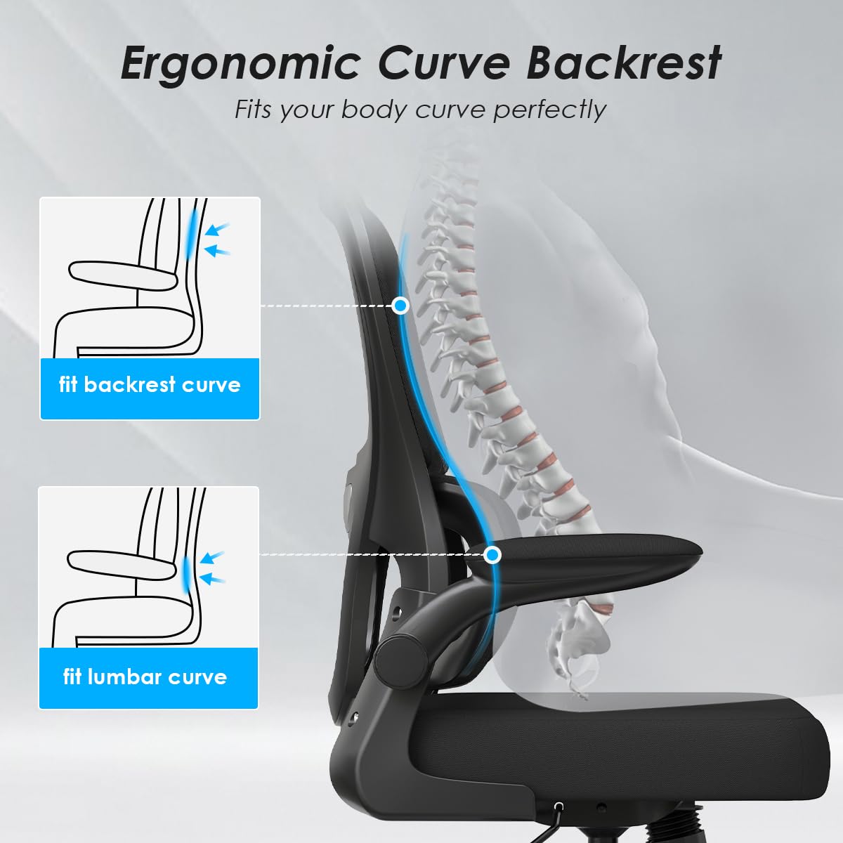 Soohow Ergonomic Home Office Chair - Adjustable Mesh Desk Chair with Lumbar Support & Flip-Up Armrests, Rolling Wheels for Comfortable Computer Work - Perfect for Small Spaces, Gaming & Remote Work (Black)