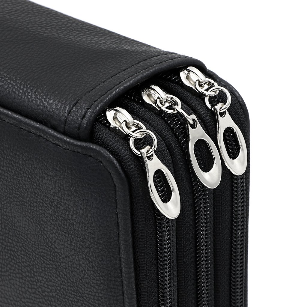 BTSKY Deluxe PU Leather Pencil Case for Colored Pencils - 120 Slot Large Capacity Pencil Holder with Handle Strap, Durable Art Supply Organizer for Artists & Students (Black) - Perfect for School, Office & Travel Use