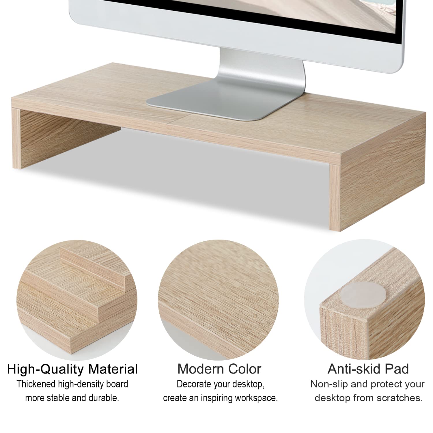 TEAMIX 20 Inch Wooden Monitor Stand Riser for Desk - Ergonomic Computer Monitor Riser with Keyboard Tray for PC, Laptop, TV, Printer | Perfect for Home Office, Gaming Setup & Workspace Organization