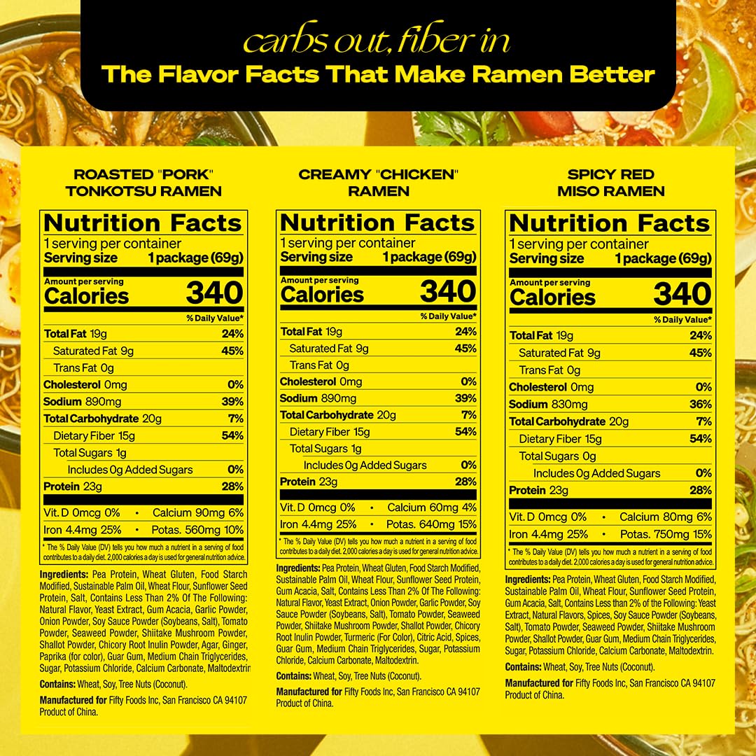 Immi Variety Pack Ramen - 6 Pack | 100% Plant-Based Keto Noodles | Creamy Chicken, Spicy Red Miso & Roasted Pork Tonkotsu Flavors | High Protein, Low Carb Ready-to-Eat Meal Kit | Perfect for Quick Lunches, Office Meals & Healthy Vegan Dinners