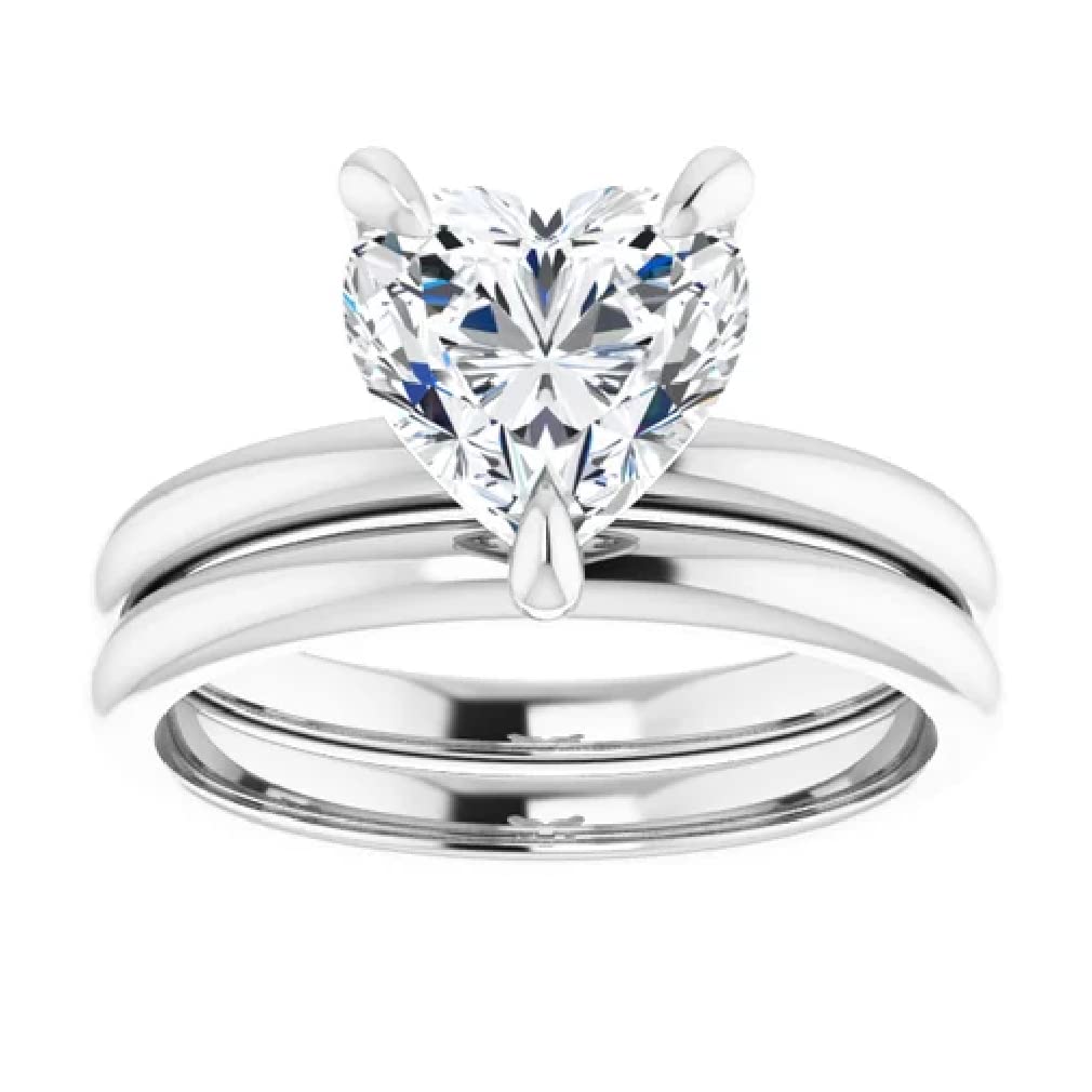 2 Carat Handmade Heart Moissanite Engagement Ring Set - Solitaire Bridal Wedding Ring for Women, 10K/14K/18K Solid White Gold, VVS1 Colorless, Anniversary Gift for Her - Perfect for Proposals, Weddings & Special Occasions
