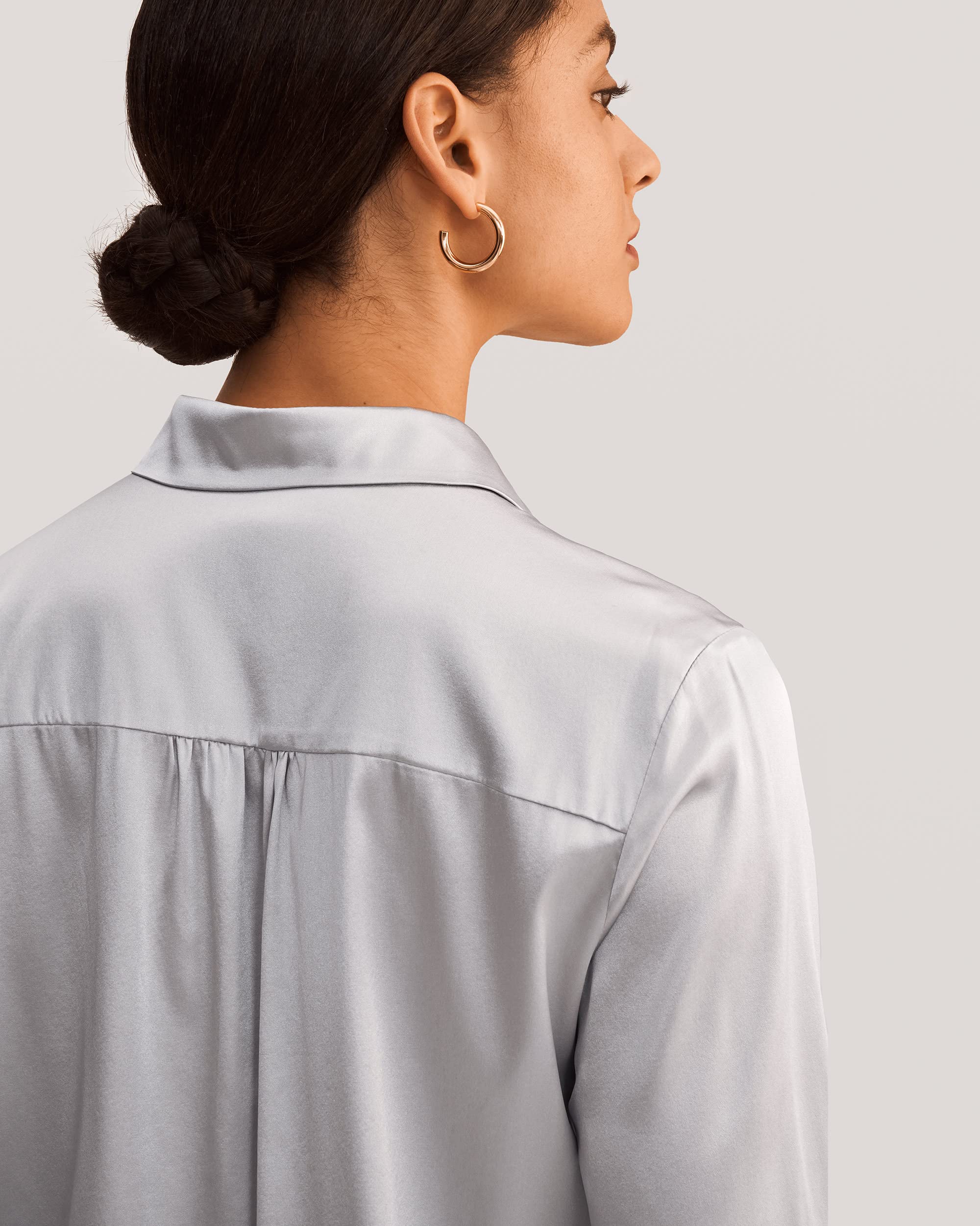 LilySilk Women's 19MM Natural Silk Charmeuse Long Sleeve Collared Blouse - Elegant Office Wear & Business Casual Tops for Professional Women