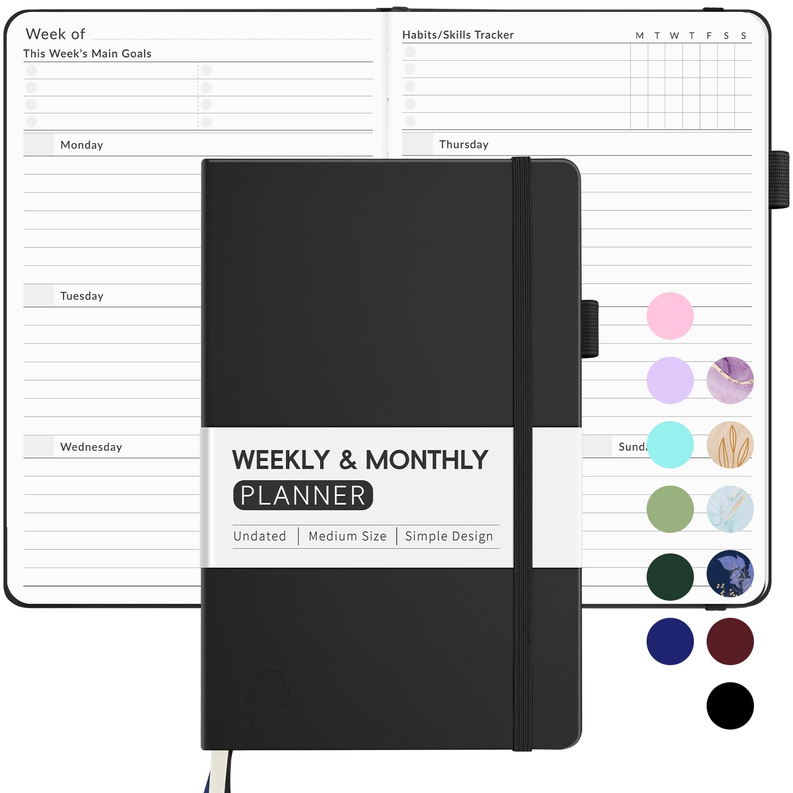 2025 Undated Weekly & Monthly Planner - Forvencer A5 Organizer Notebook for Goals & Tasks | Cute Daily Agenda Journal | Start Anytime | Perfect for Work, School & Personal Planning (Black)