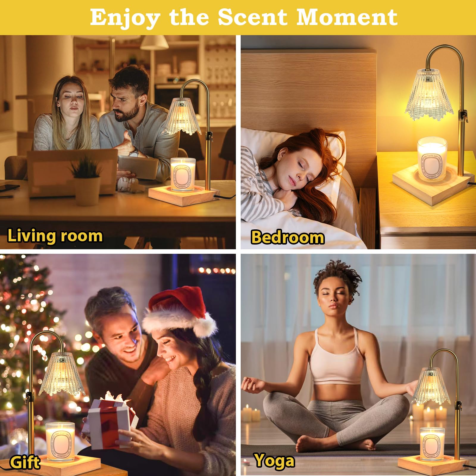 Electric Candle Warmer Lamp with Timer & Dimmer - Adjustable Height, Auto Shut-Off, Includes 2 Bulbs - Flameless Wax Melt Warmer for Home Decor, Gifts, Scented Jar Candles - Perfect for Bedroom, Living Room, Office Aromatherapy