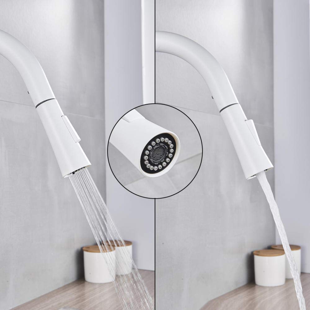 Smart Touch Control Kitchen Faucet with Pull-Out Spray - White Sensor Activated Water-Saving Mixer Tap for Modern Home Cooking & Dishwashing