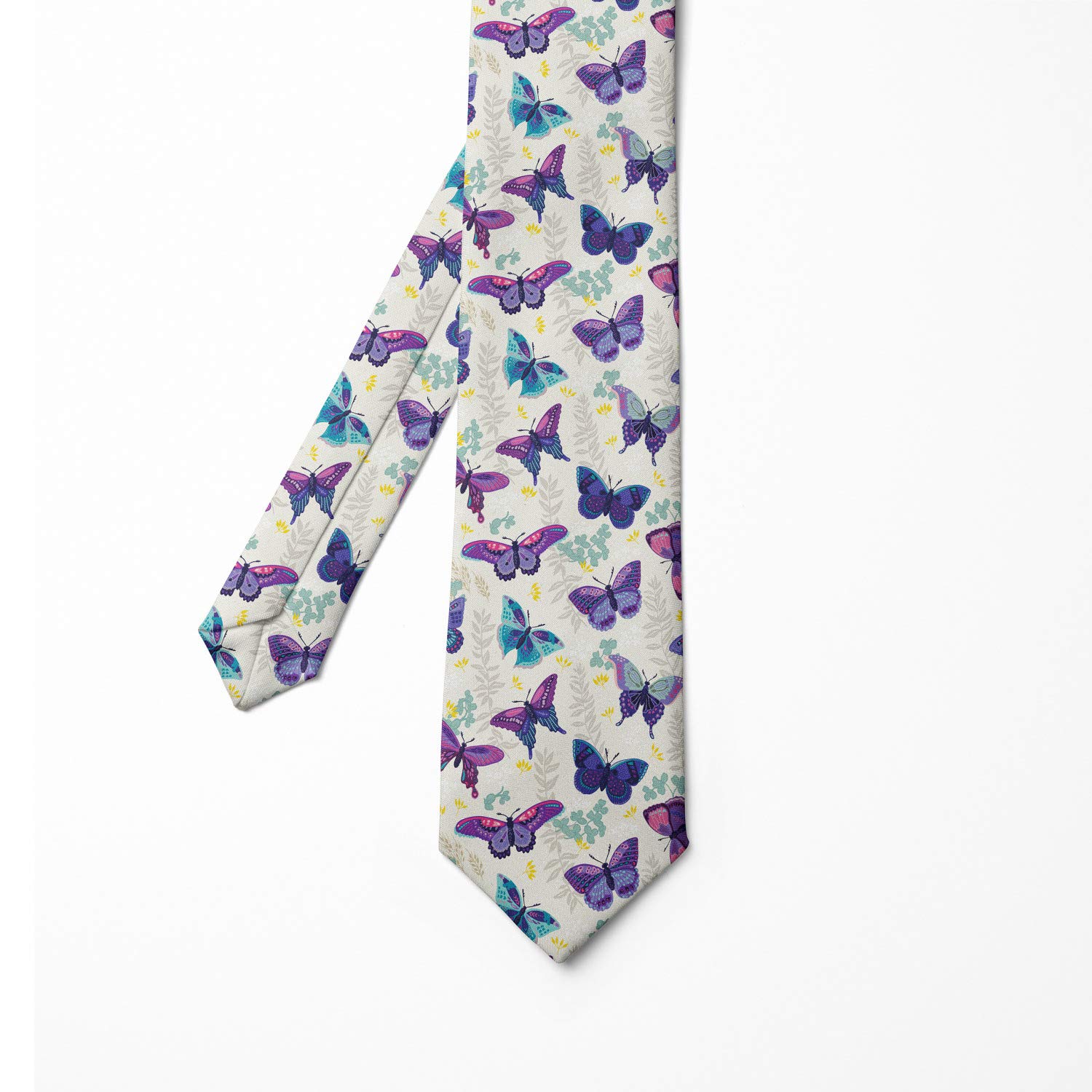 Ambesonne Men's Silk Tie - Ornate Insects & Plants Design, 3.7