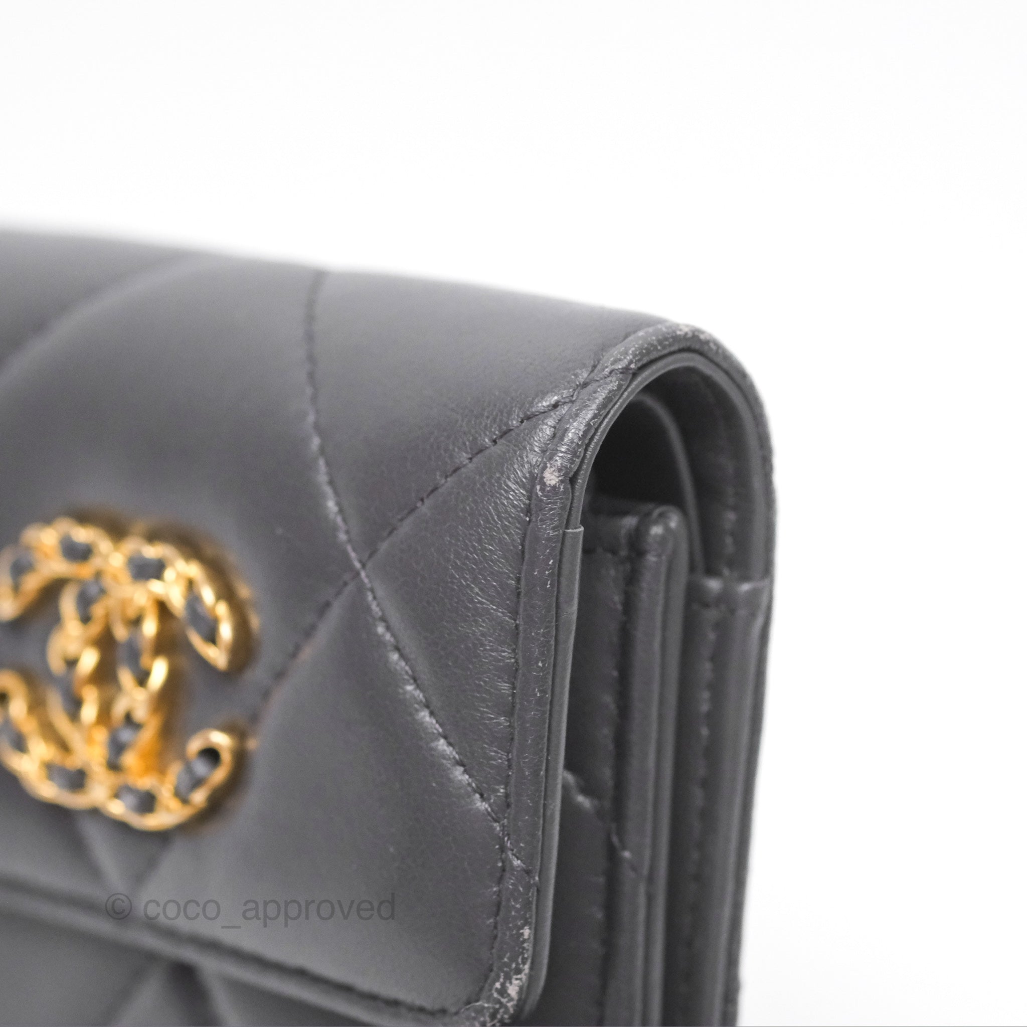 Chanel 19 Short Flap Wallet in Grey with Gold Hardware - Luxury Compact Wallet for Everyday Use & Special Occasions