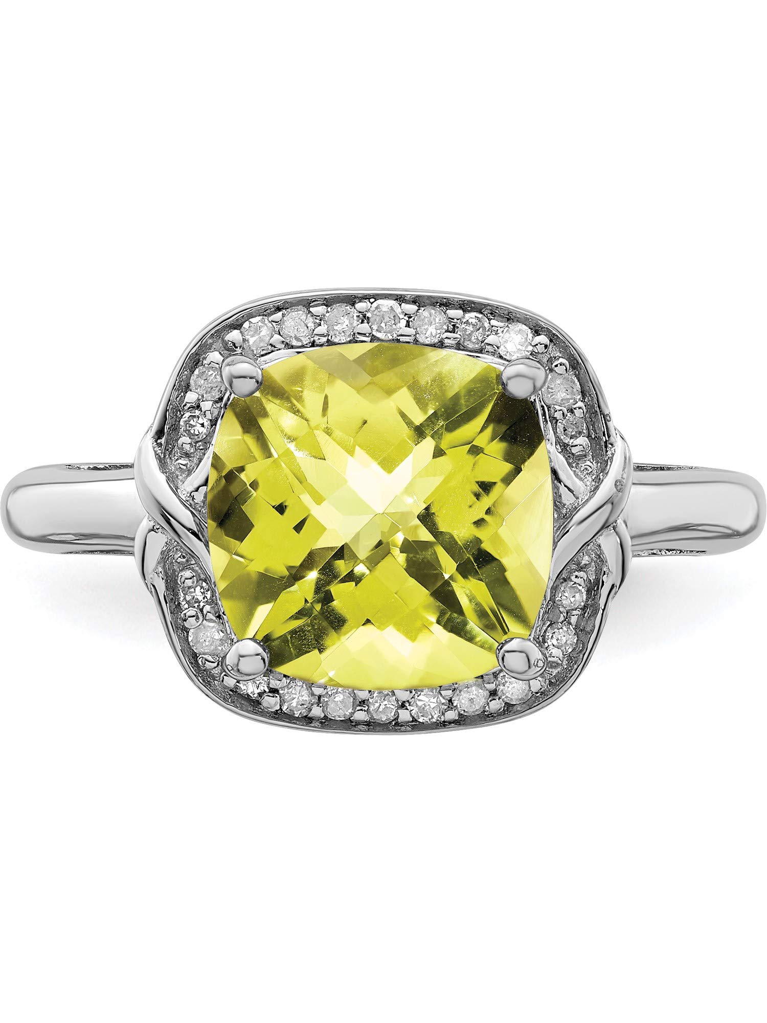 Sterling Silver Rhodium Plated Diamond & Checker-Cut Lemon Quartz Ring for Women | Elegant Statement Jewelry by Sweet Pea | Perfect for Weddings, Anniversaries & Special Occasions