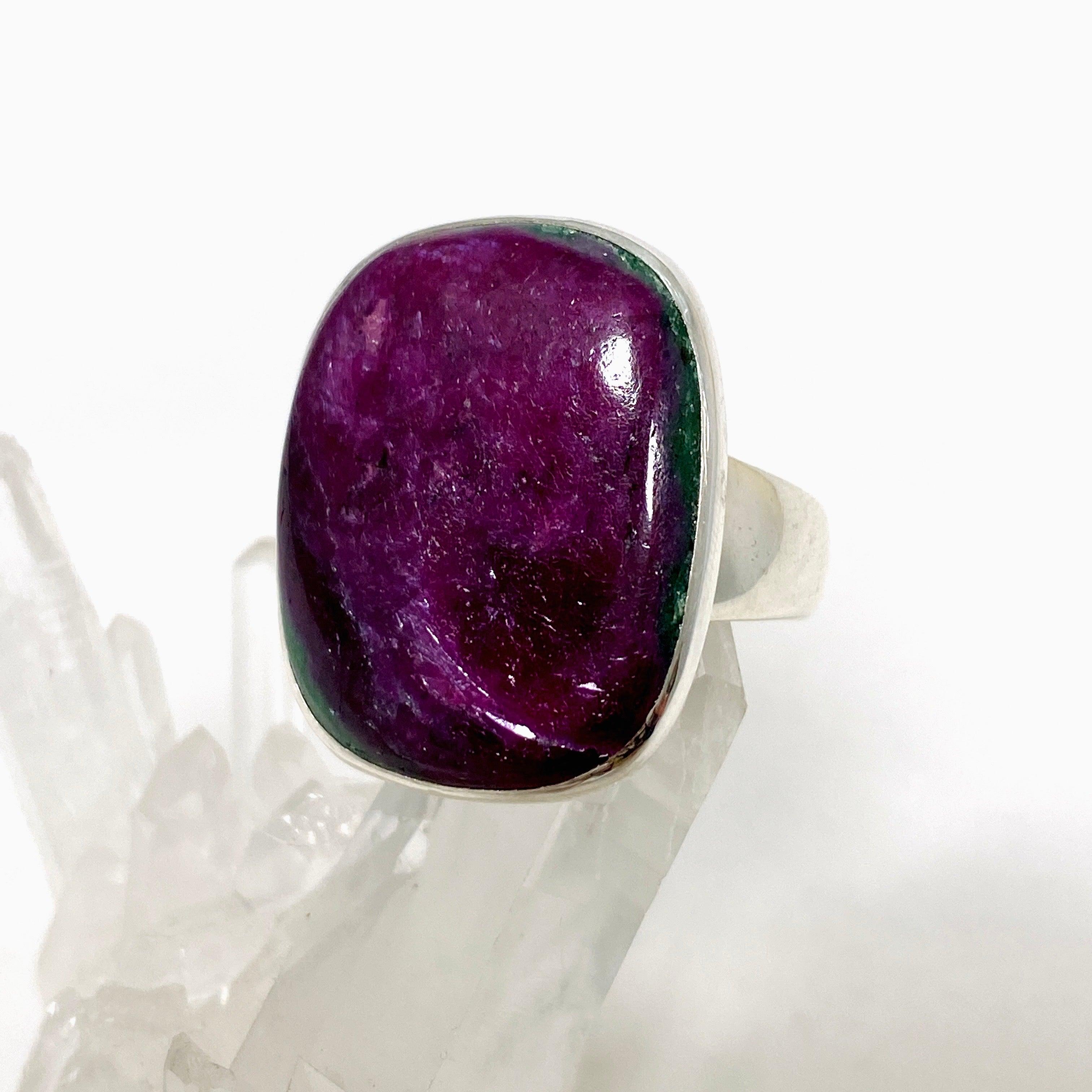 Natural Ruby in Zoisite Sterling Silver Rectangle Ring - Size 11 for Women | Elegant Gemstone Jewelry Gift for Birthday, Anniversary & Special Occasions