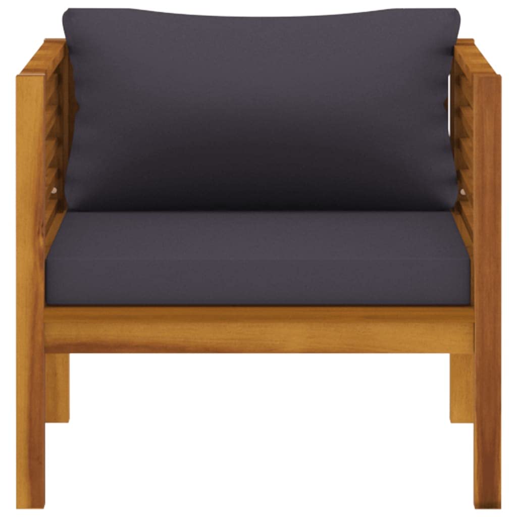 **Charmma Solid Acacia Wood Patio Chair with Dark Gray Cushions - Outdoor Garden, Poolside, and Backyard Relaxation**