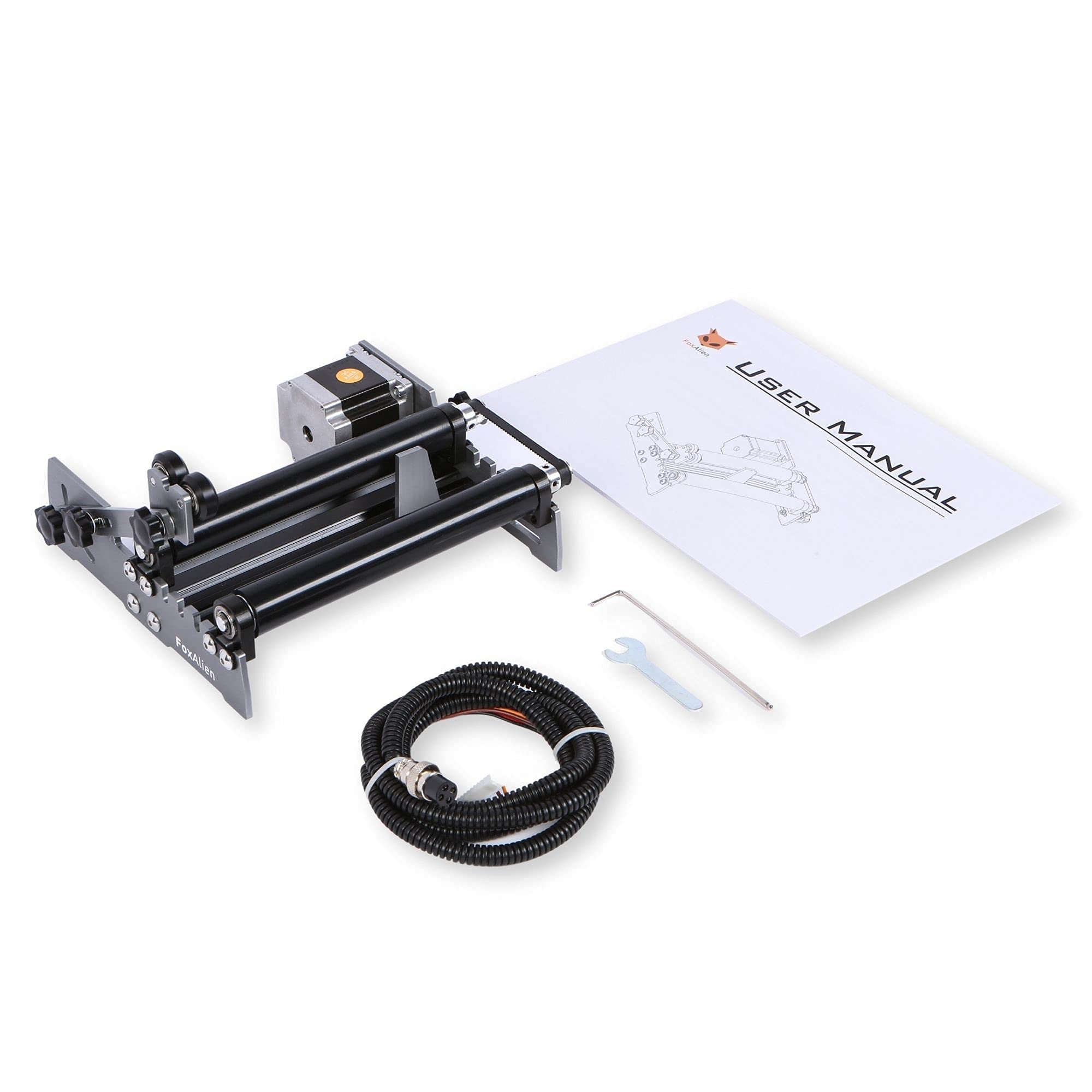 FoxAlien R57 Y-Axis Rotary Roller Engraving Module for Cylindrical Objects - Compatible with FoxAlien 4040-XE CNC Router Engraving Machine | Perfect for Wood, Metal & Acrylic Engraving on Bottles, Cups & Curved Surfaces