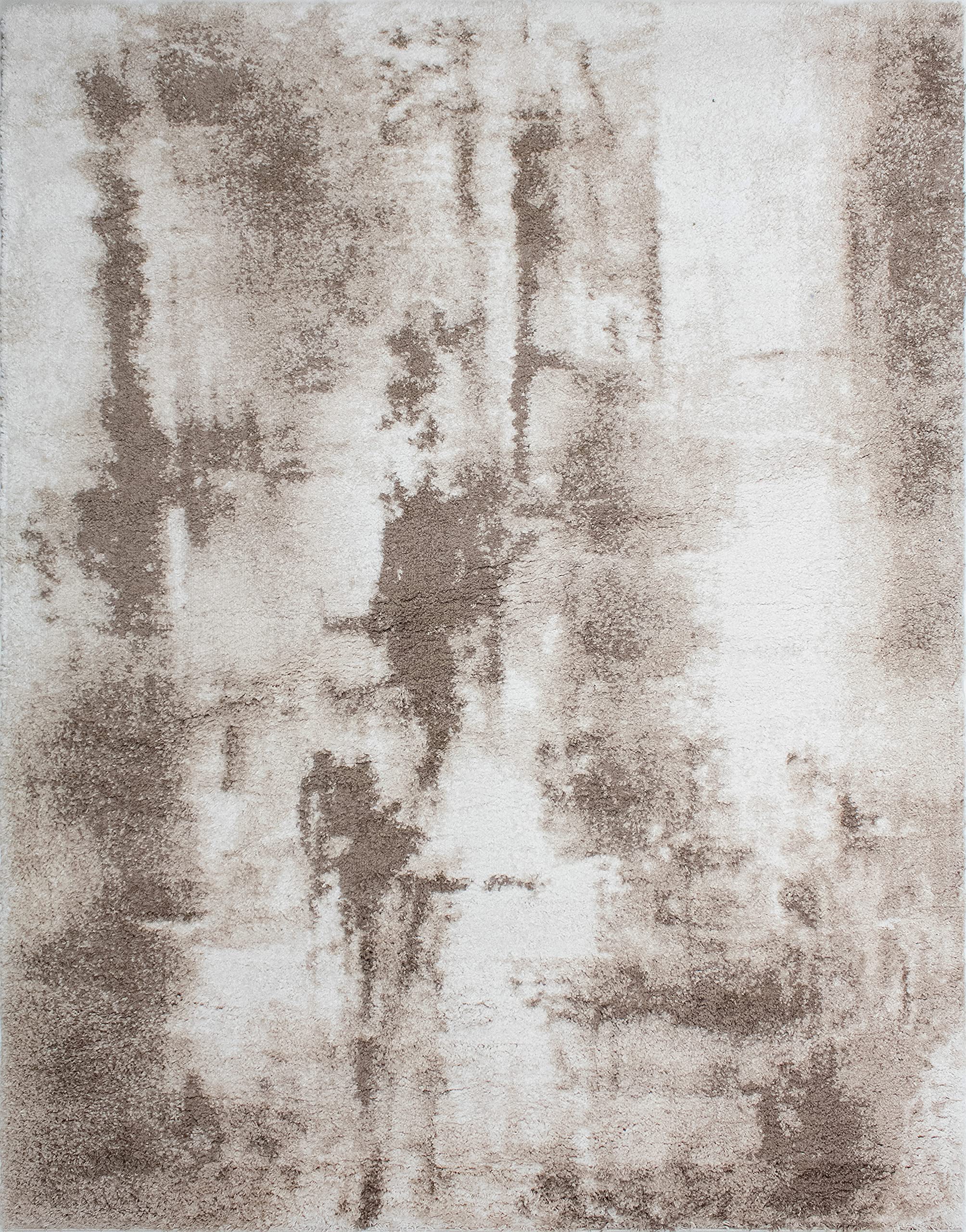 NOORI RUG Lux Zara Beige/Brown Area Rug - Soft Plush Shaggy Carpet for Living Room, Bedroom & Nursery - 5x7 Feet Modern Boho Chic Home Decor