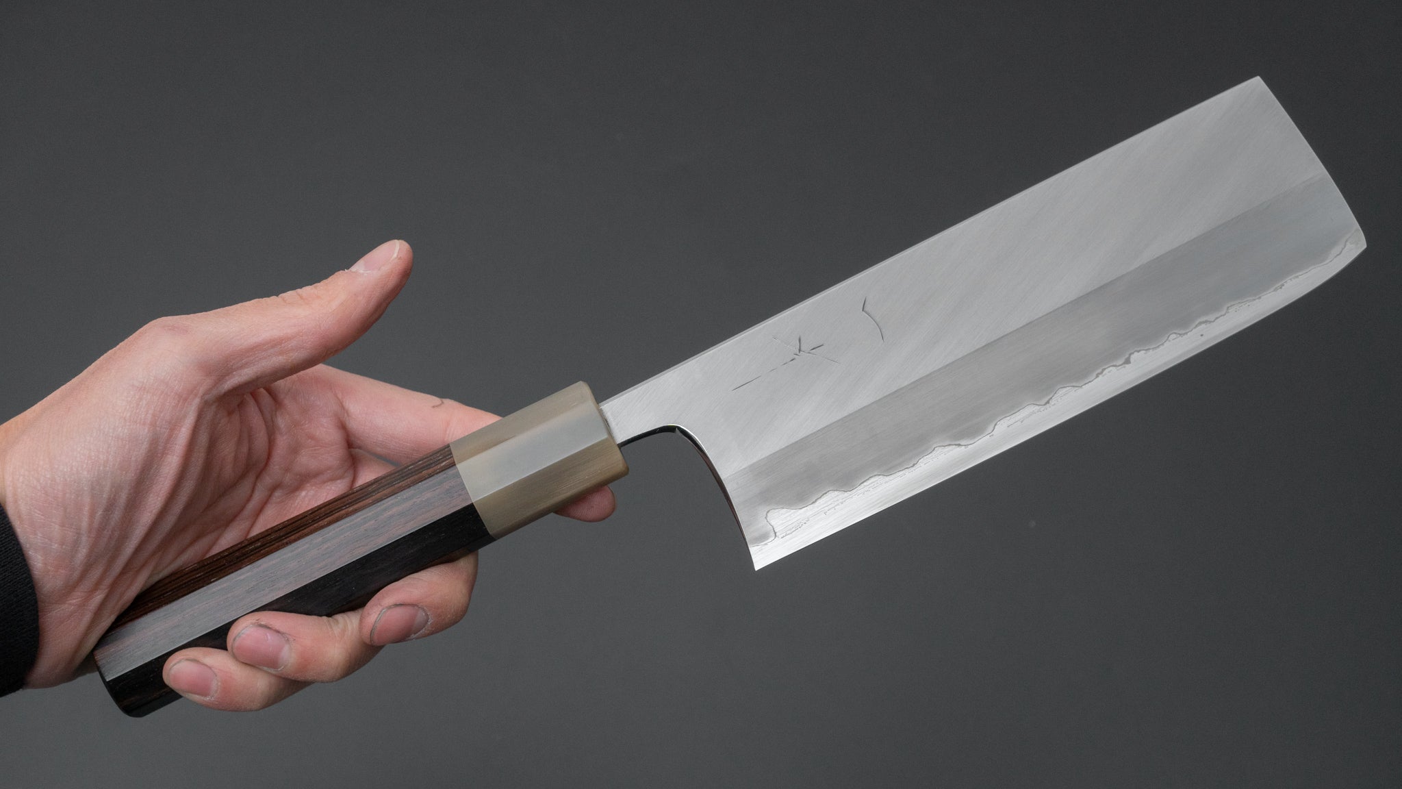 Hitohira Togashi Blue #1 Stainless Clad Migaki Nakiri 180mm Japanese Chef Knife with Taihei Makassar Ebony Handle - Perfect for Slicing Vegetables, Herbs & Sushi Preparation