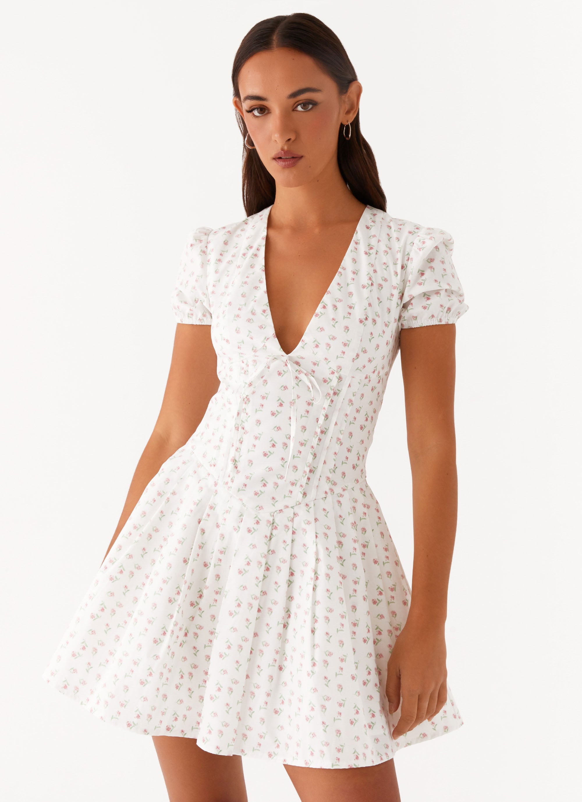 Falling Water Mini Dress - White Floral Print Summer Dress for Women | Perfect for Beach Vacations, Date Nights & Outdoor Parties