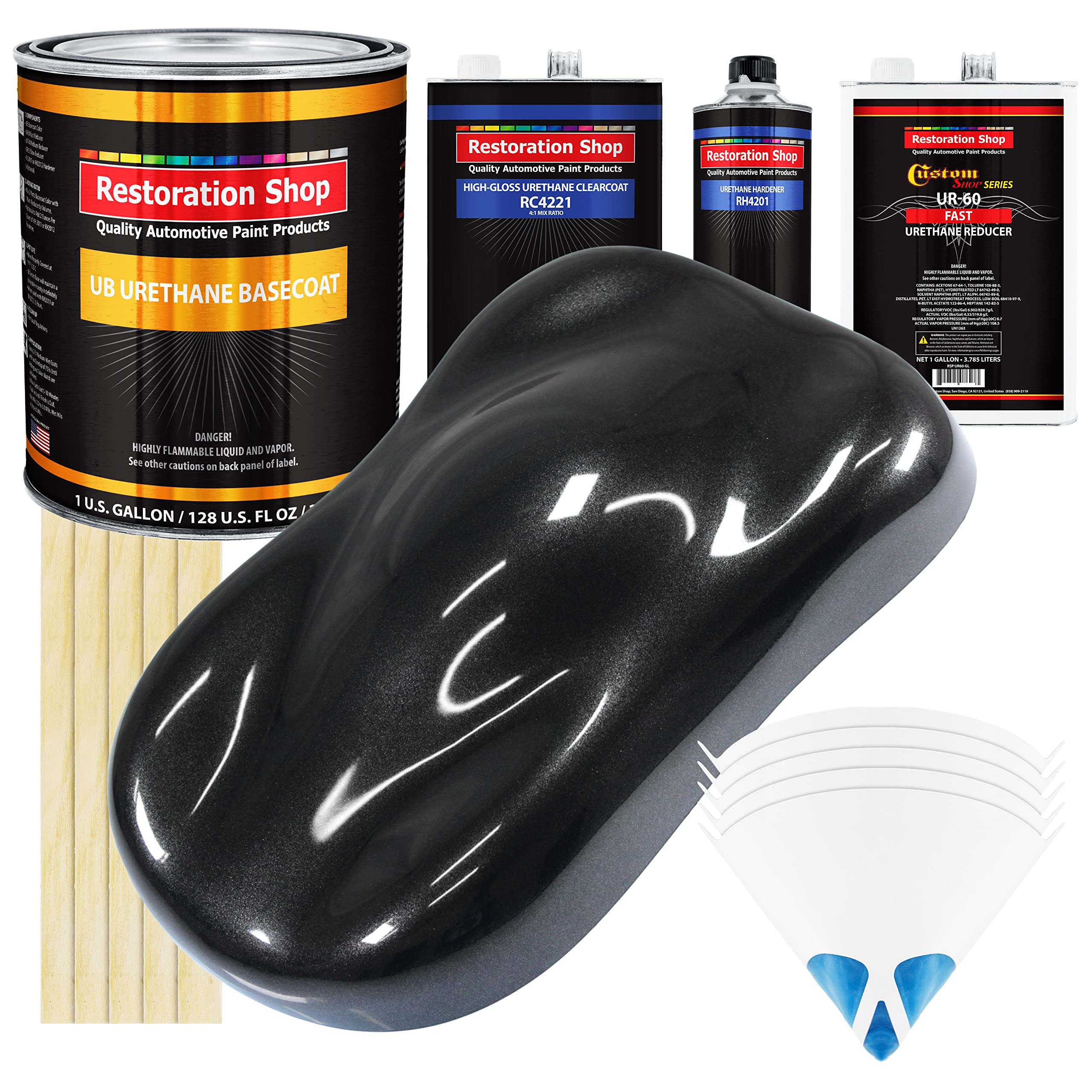 Restoration Shop - Black Sparkle Metallic Urethane Basecoat with Clearcoat Auto Paint Kit (1 Gallon) - Professional High Gloss Automotive Refinishing Coating for Cars & Trucks - Perfect for DIY Car Restoration & Professional Auto Body Repair
