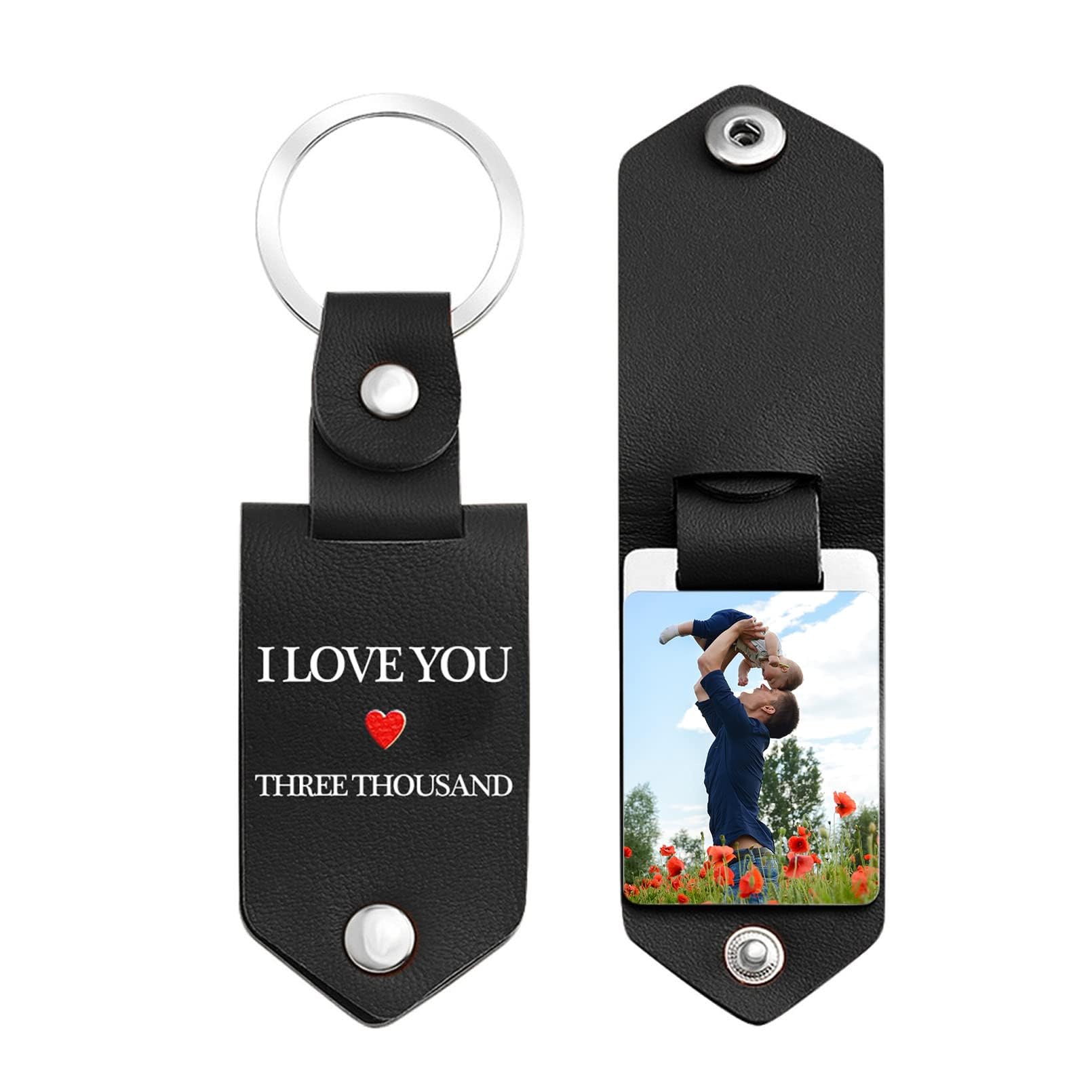 Personalized Genuine Leather Keychain for Men - Custom Photo & Engraved Name Key Ring - Unique Gift for Dad, Husband, Father - Perfect for Birthdays, Anniversaries & Special Occasions