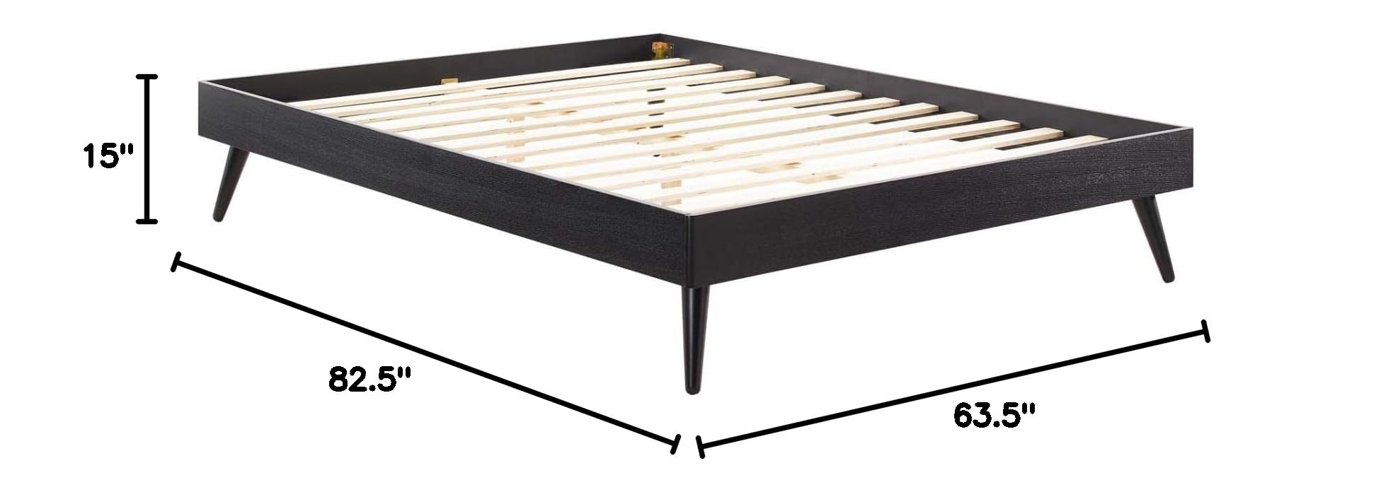 Modway Margo Queen Wood Platform Bed Frame in Black - Modern Minimalist Bedroom Furniture for Home & Apartment